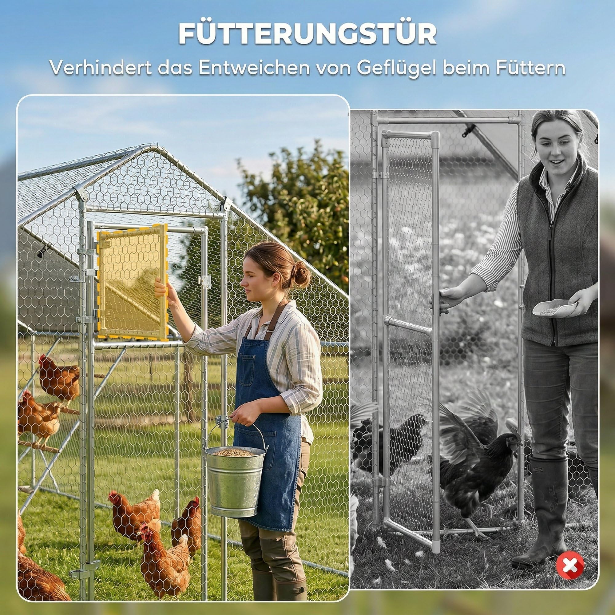 PawHut Pollaio con recinto 3x4x2m per 12-18 galline Argento