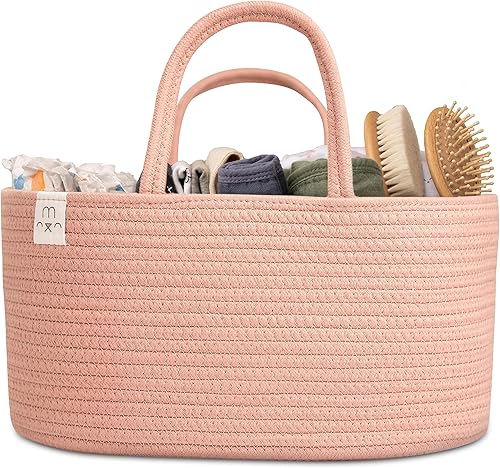 Natemia Organizador de pañales de cuerda de algodón, versátil cesta de guardería con contenedor de almacenamiento para pañales y artículos