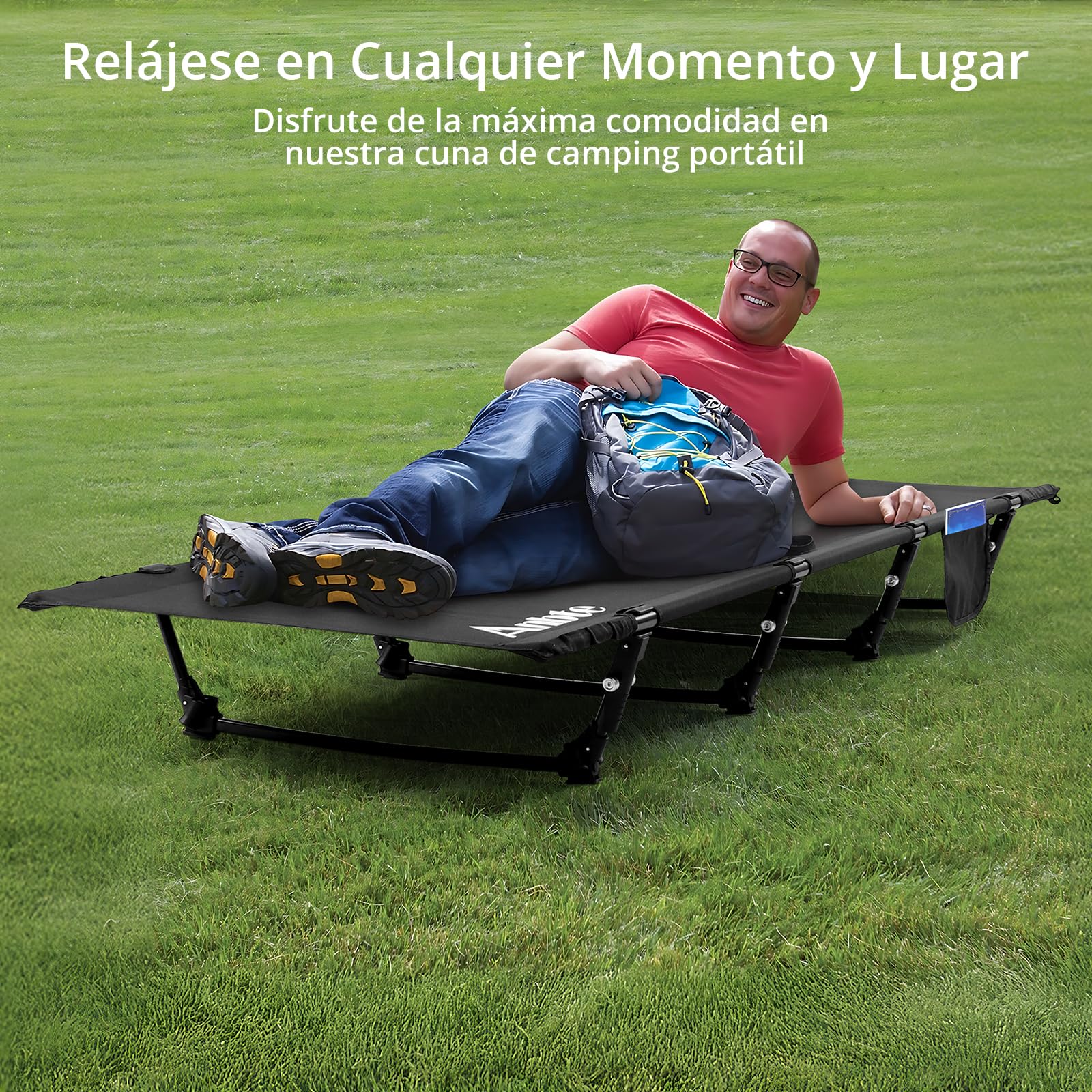 Anbte Cama de Camping Plegable 191 x 70 x 20 cm Cuna de Acampada Ultraligera Tubo de Aluminio con Capacidad de Carga de hasta 125 kg para Viajes, Playa, Jardín, Oficina, Interior y Exterior (Negro)