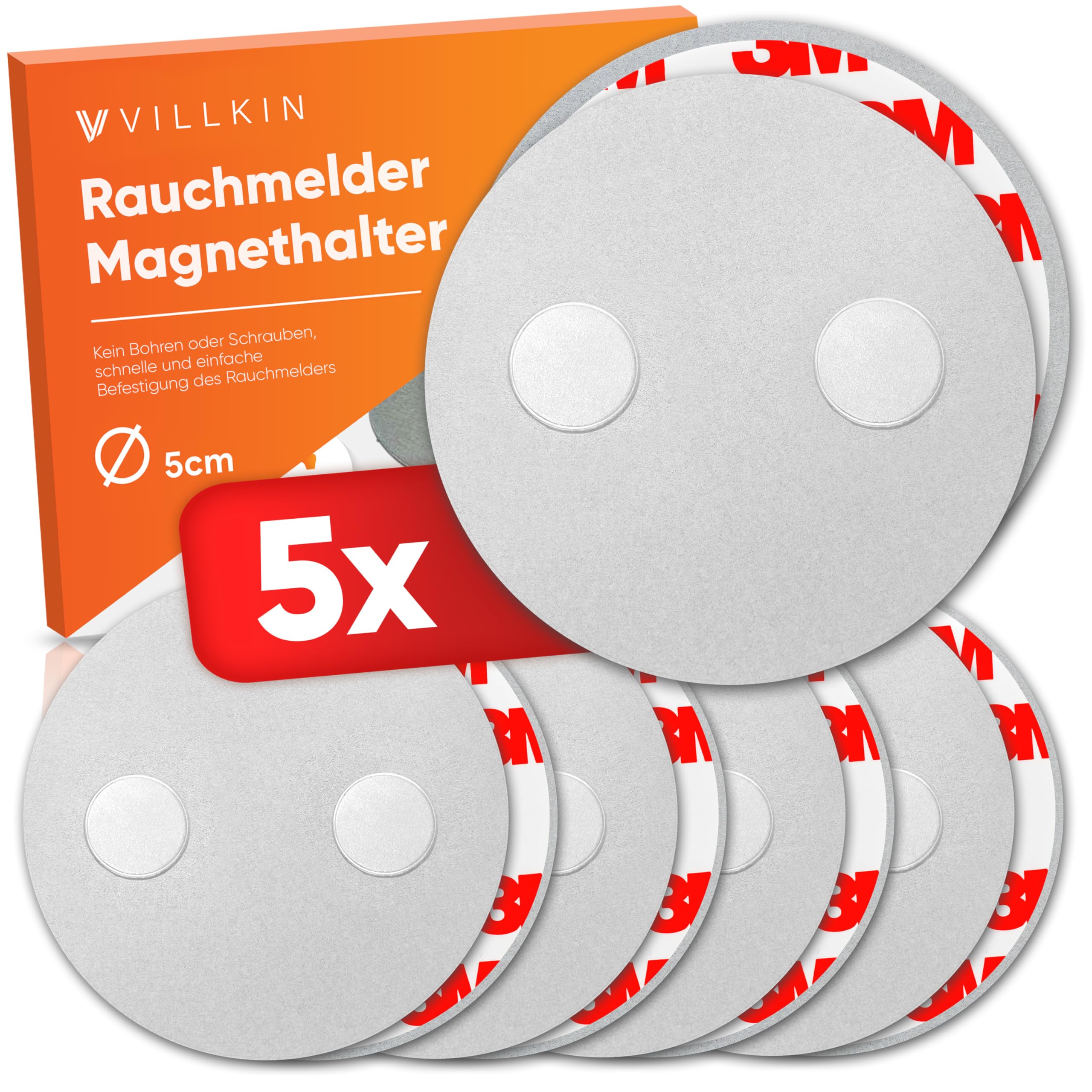 Villkin Smoke Detector Magnetic Holder, Pack of 5, Diameter 5 cm
