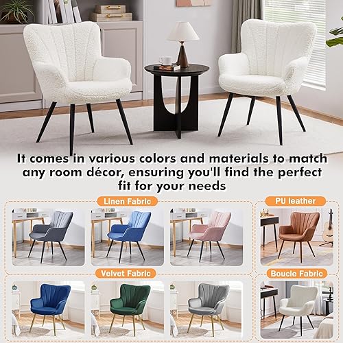 Miniatura 7 de Yaheetech Boucle - Silla decorativa moderna, sillón de sherpa mullido, silla de tocador tapizada con respaldo alto y patas mentales para sala de
