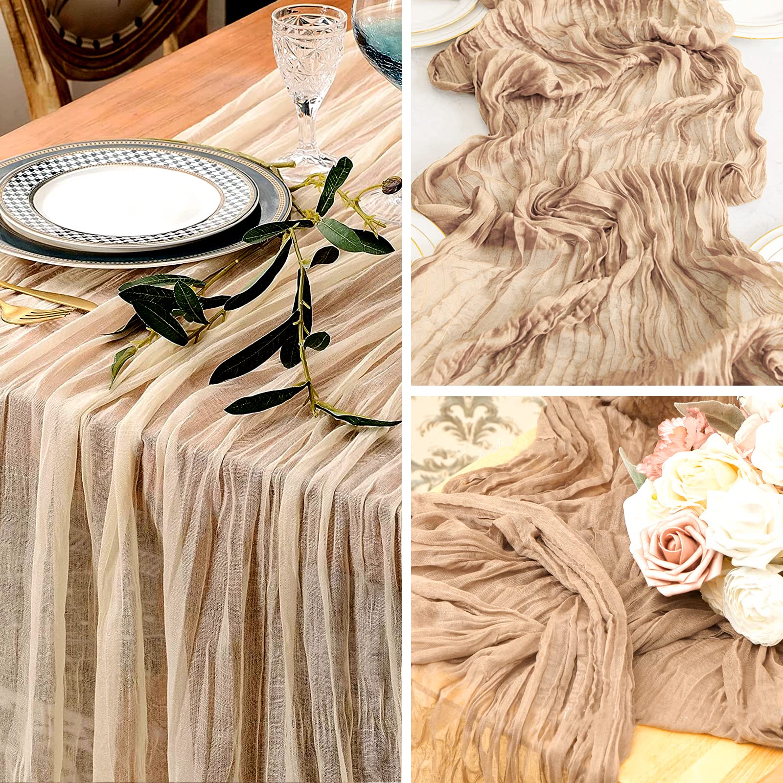 LuxeLouise | Runner Da Tavola In Garza 305 Cm - Confezione Da 2 (verde Salvia)