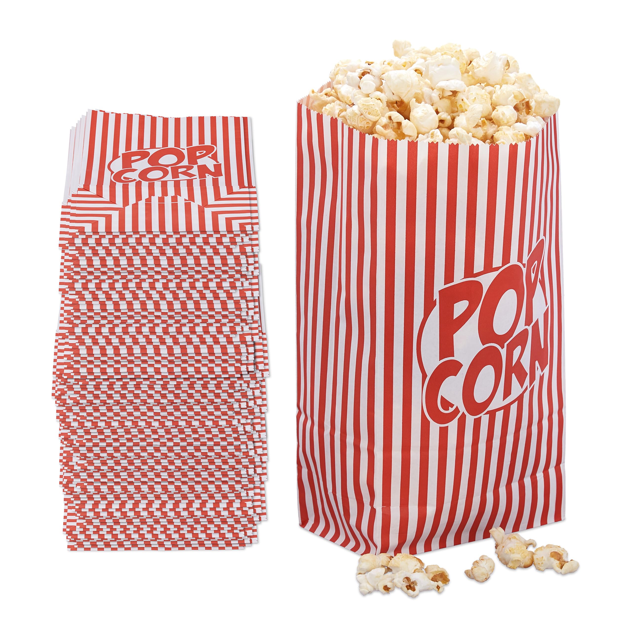 Relaxdays Popcorn Bags, Set of 240, Striped, Retro Look, Cinema, Movie Night Accessory, Cardboard, Container, Red/White, Paper, 26 x 13 x 8 cm