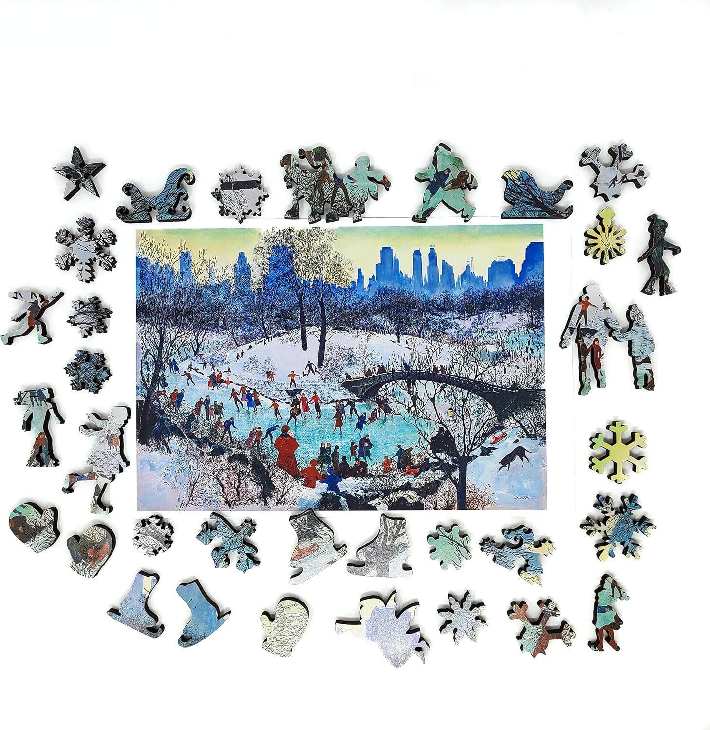 Large Format Wooden Puzzle for Adults and Seniors - Large Pieces Puzzle - Uniquely Shaped Pieces - Made in The USA by FoxSmartBox - 180 Pieces - Skating in Central Park