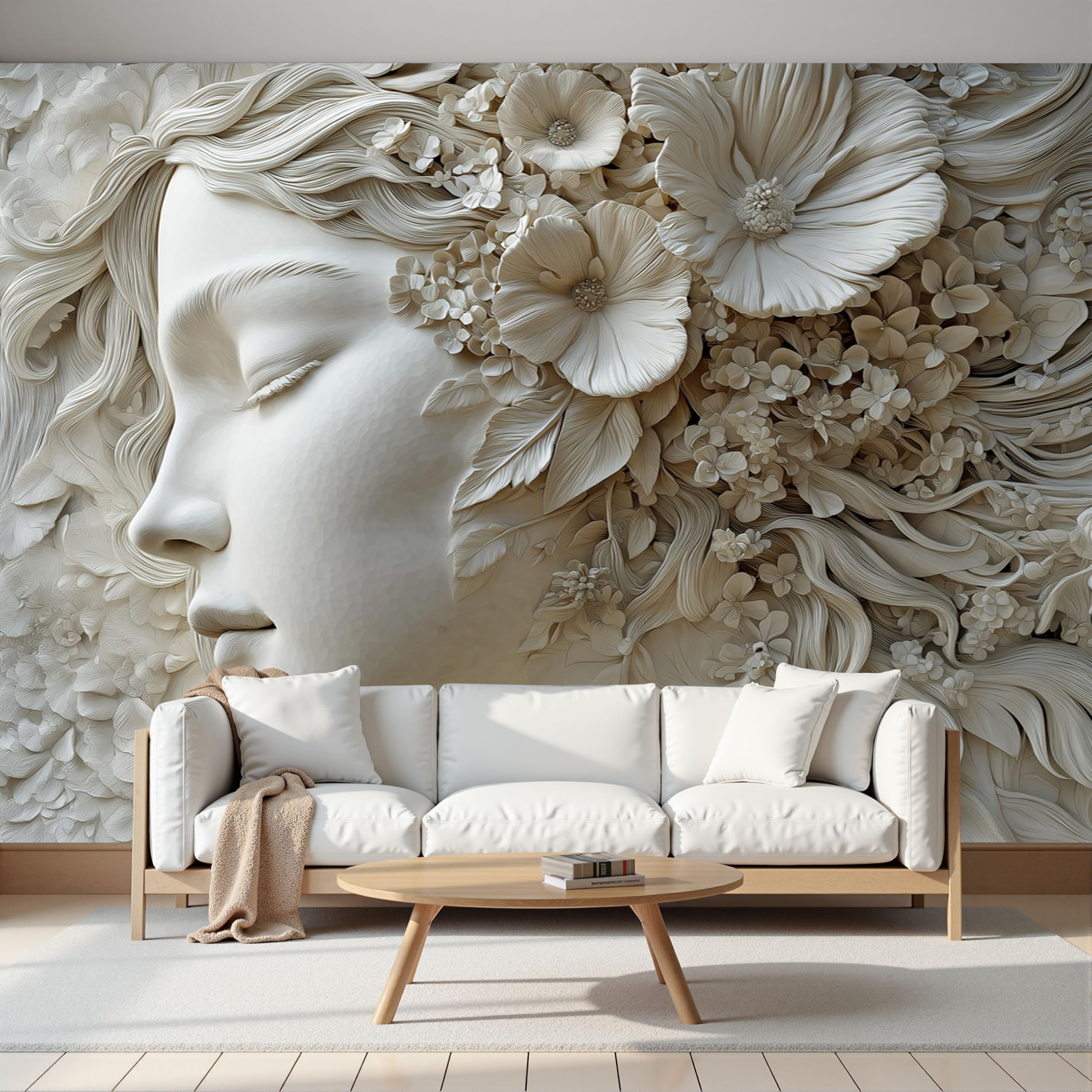 Papier peint panoramique relief forêt fleurs femme 3D photo murale soie 200x140cm