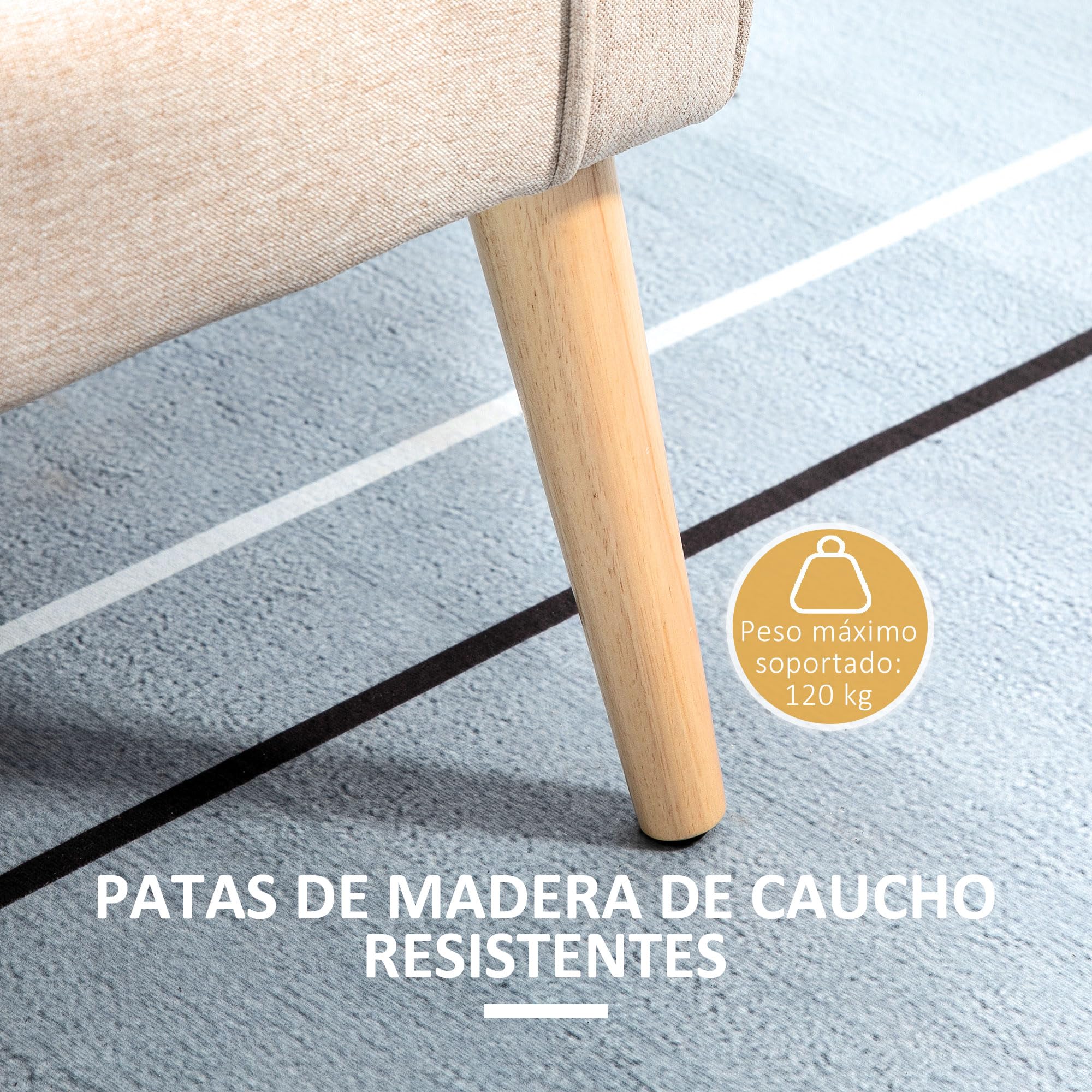 HOMCOM Puff Almacenaje Banco Almacenaje Tapizado en Lino Sintético con Tapa Abatible y Patas de Madera para Dormitorio Salón Entrada Carga 120 kg 120x45x54 cm Beige