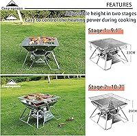 Vista 4 de CAMPINGMOON Hoguera Portátil de Acero Inoxidable Plegable para Fogata, Parrilla de Leña y Carbón para Estufa de Camping, Cocina al Aire Libre