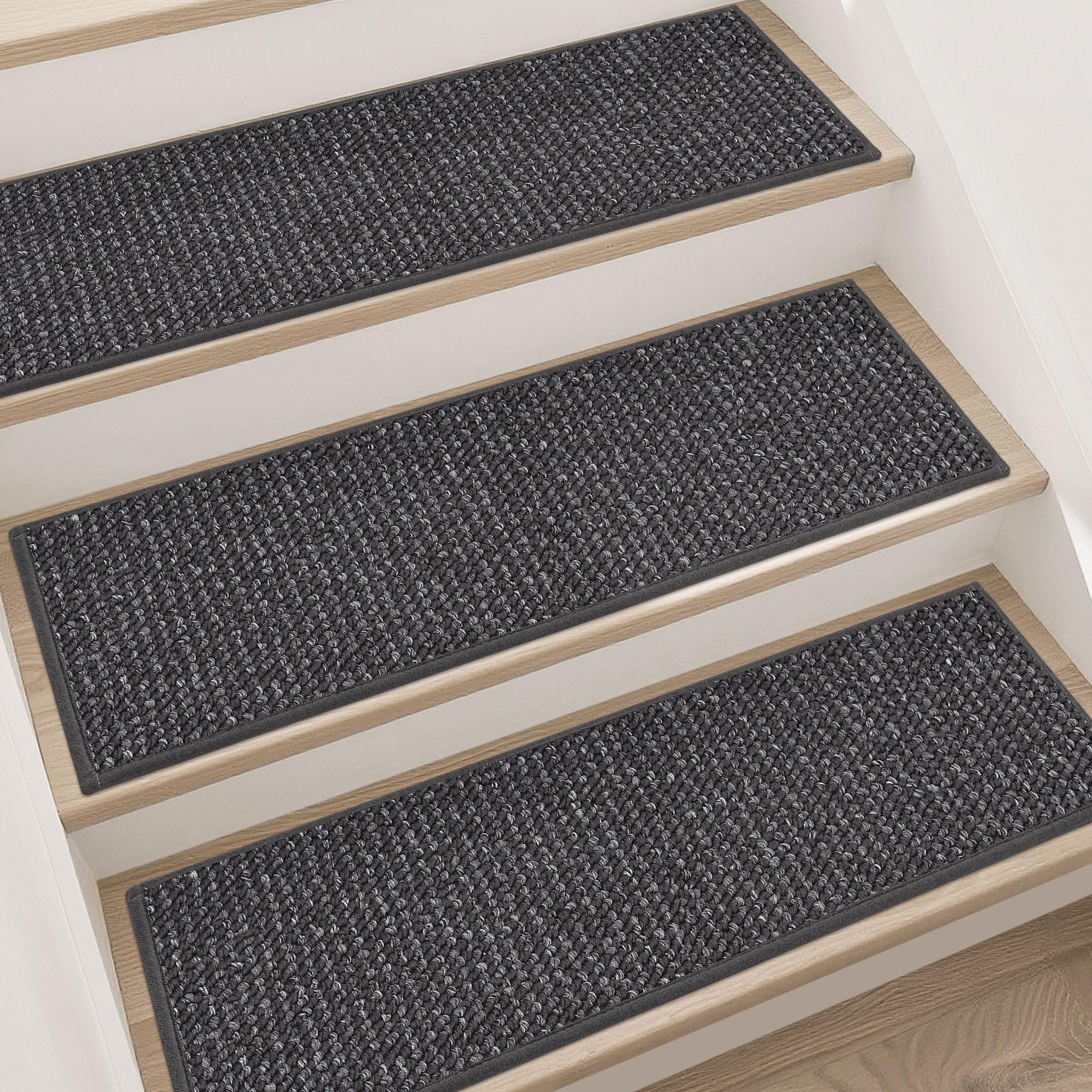 Photo 1 of BEQHAUSE Stair Treads for Wooden Steps 28inX9in, Carpet Stair Treads Non Slip Indoor, Machine Washable Stair Runners for Kids Elders and Pets, Carpet for Stair Rugs Mat, TPE Backing, 4pcs, Charcoal