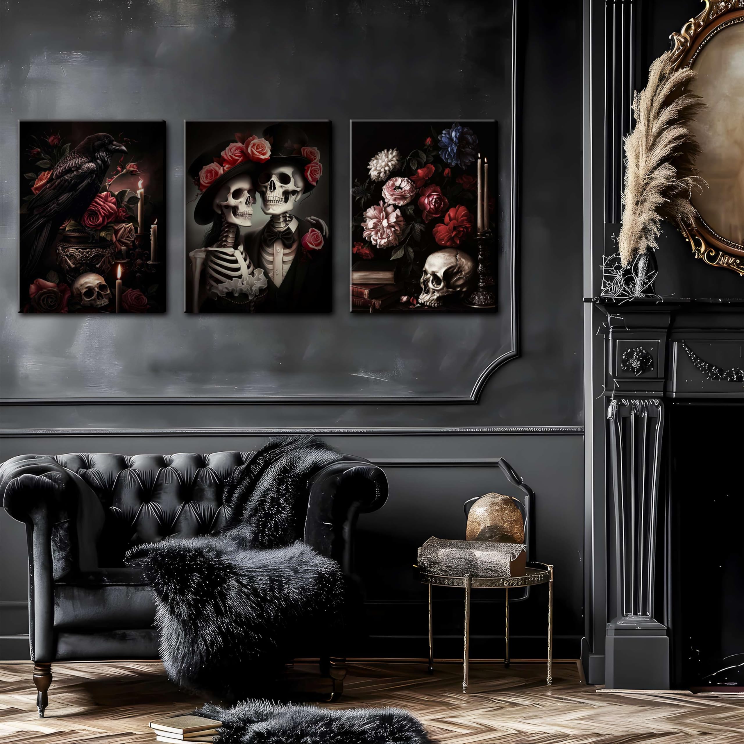 Amazon.com: Gothic Canvas Wall Art Set of 3, Red Rose Skull Wall