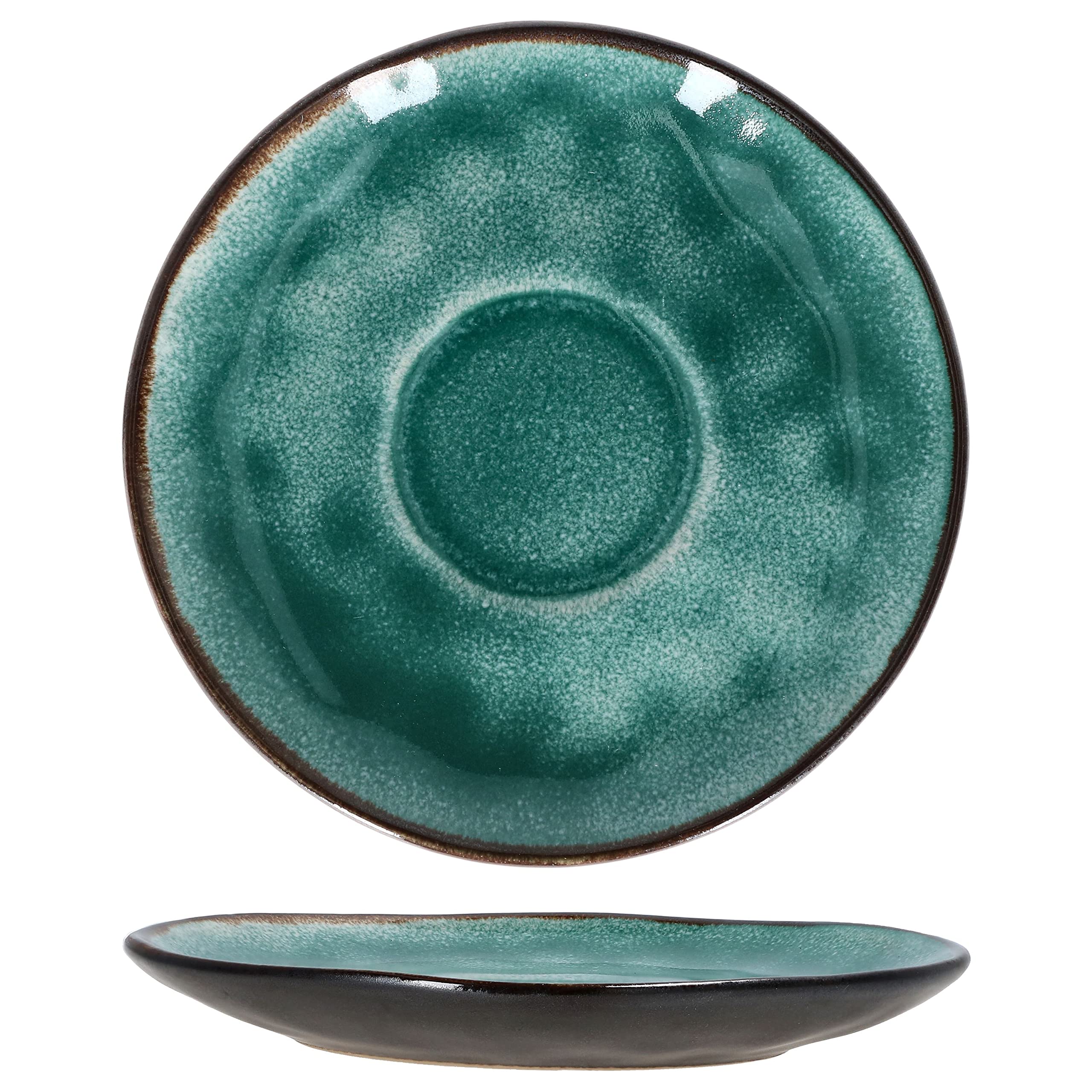 MamboCat Reactive Glaze Green 18tlg. Kaffeeservice I 6 Personen I Mintfarbenes handgefertigtes Geschirr-Set mit Kupfer-Optik I Je 6x Kaffeetasse, Untertasse & Kuchenteller I Steingut