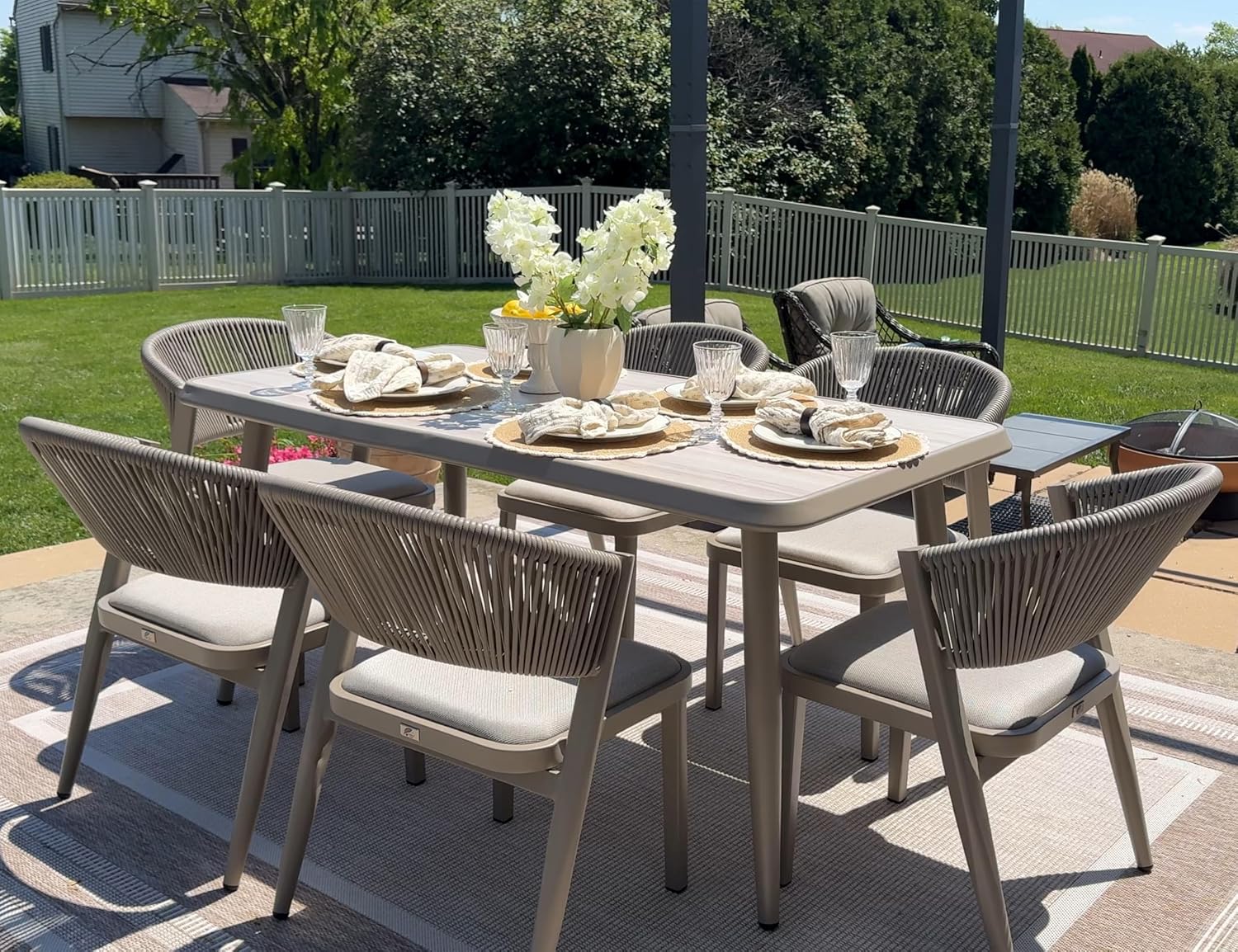 PURPLE LEAF 7 Pieces Outdoor Dining Set Patio Table and Chairs Set Aluminum Rattan Wicker Patio Dining Set for Lawn Garden Porch Champagne