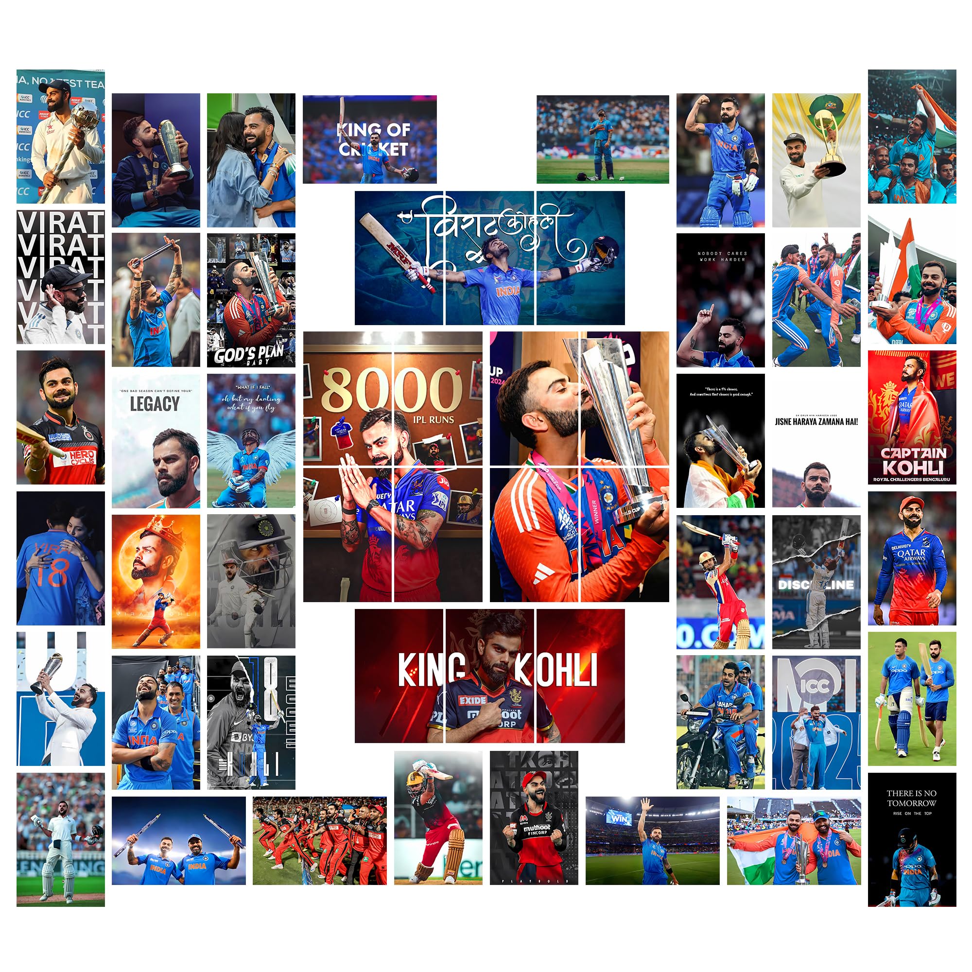 MODERN GALLERY MART Pack of 54 Virat Kohli Wall Collage Kit Posters - 4 x 6 Inches Posters for Wall Decoration - Wall Art For Bedroom, Office, Living room, Dorm room - Glue Dots Included-picture-38