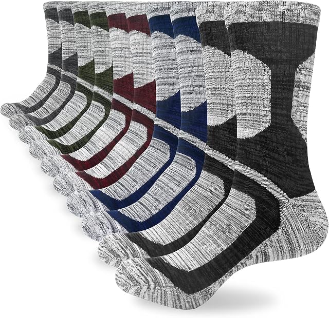 Mens Socks Thermal Walking Hiking Socks Black Winter Warm Cotton Calf Sports Socks for Men 9-12 Outdoor Multi Performance Heavy Duty Anti Blister Cushion Cycling Trekking Running Socks 5 Pairs