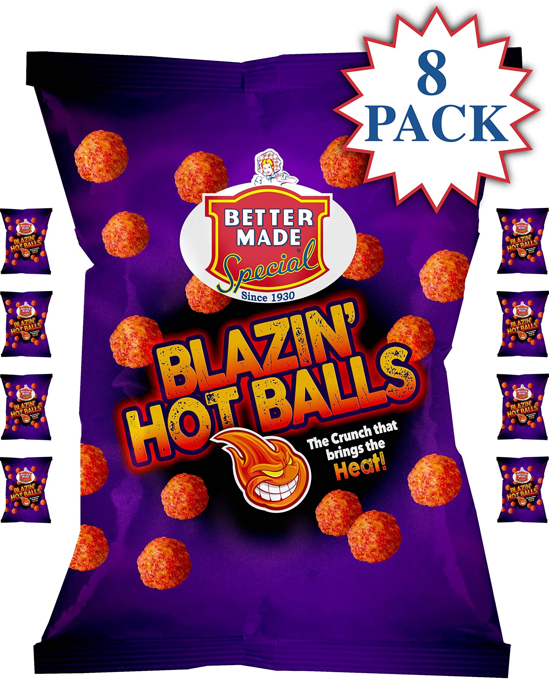Better Made Special Blazin' Hot Balls (8) x Bags 2.5oz Each (Pack of 8)
