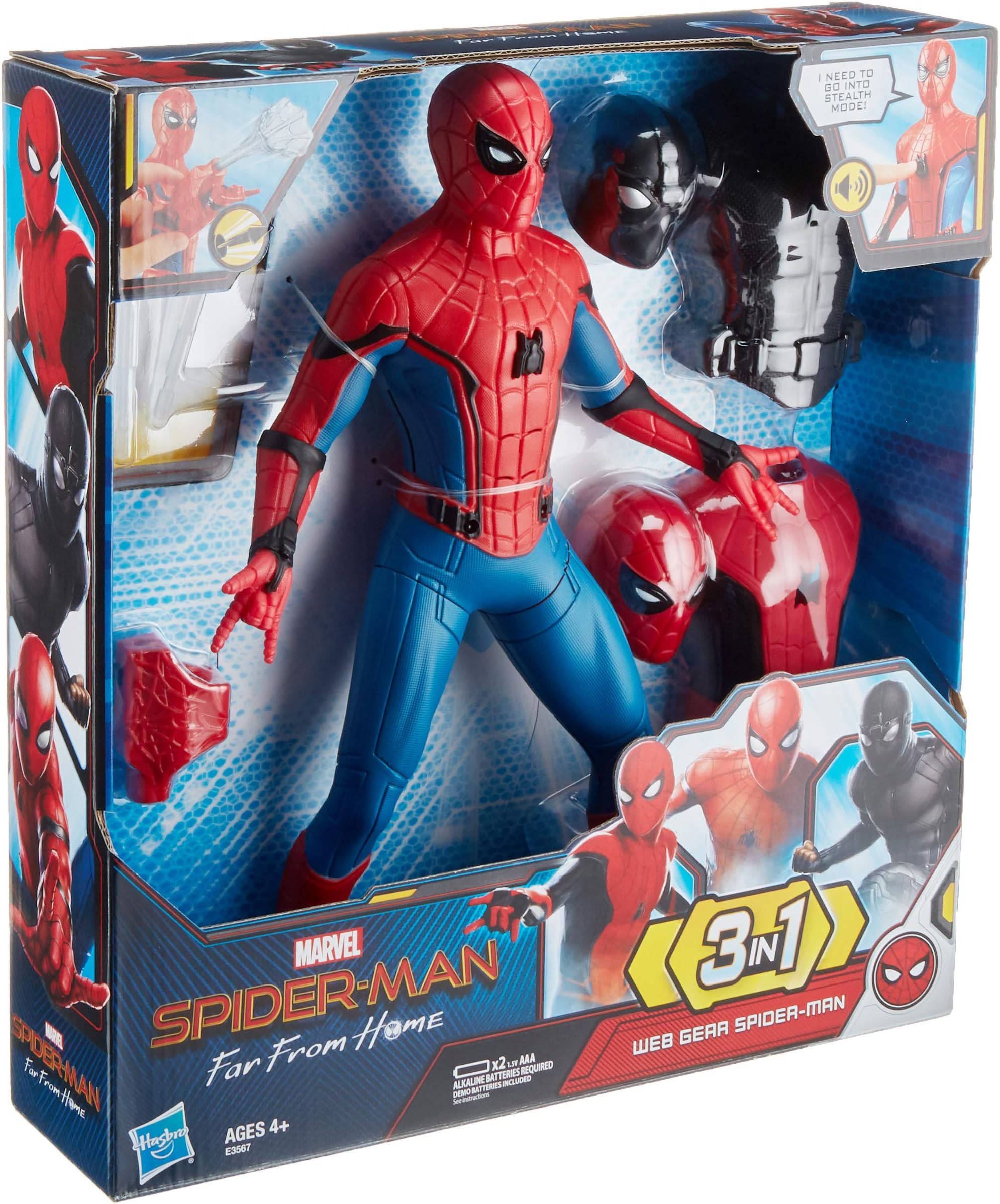 Far from Home Deluxe 13-Inch-Scale Web Gear Spider-Man Action Figure with Sound FX, Suit Upgrades, and Web Blaster Accessory