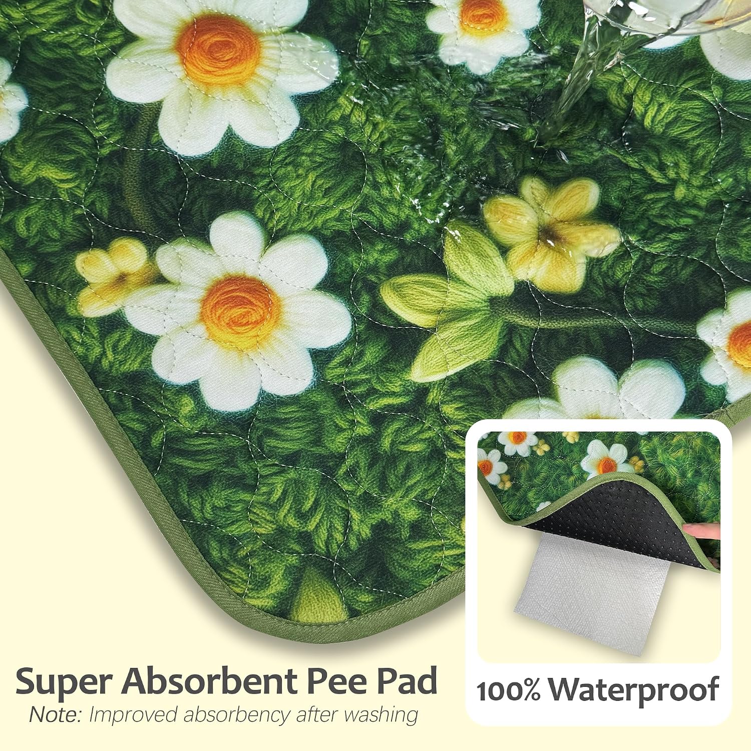 Washable Pee Pads for Dogs, Reusable Puppy Potty Training Pads, Ultra-Absorbent Thick Waterproof Leak-Proof Non-Slip Pads & Mat for Crate, Playpen, Floor, Whelping & Housebreaking , 2 Pack 18"x24"