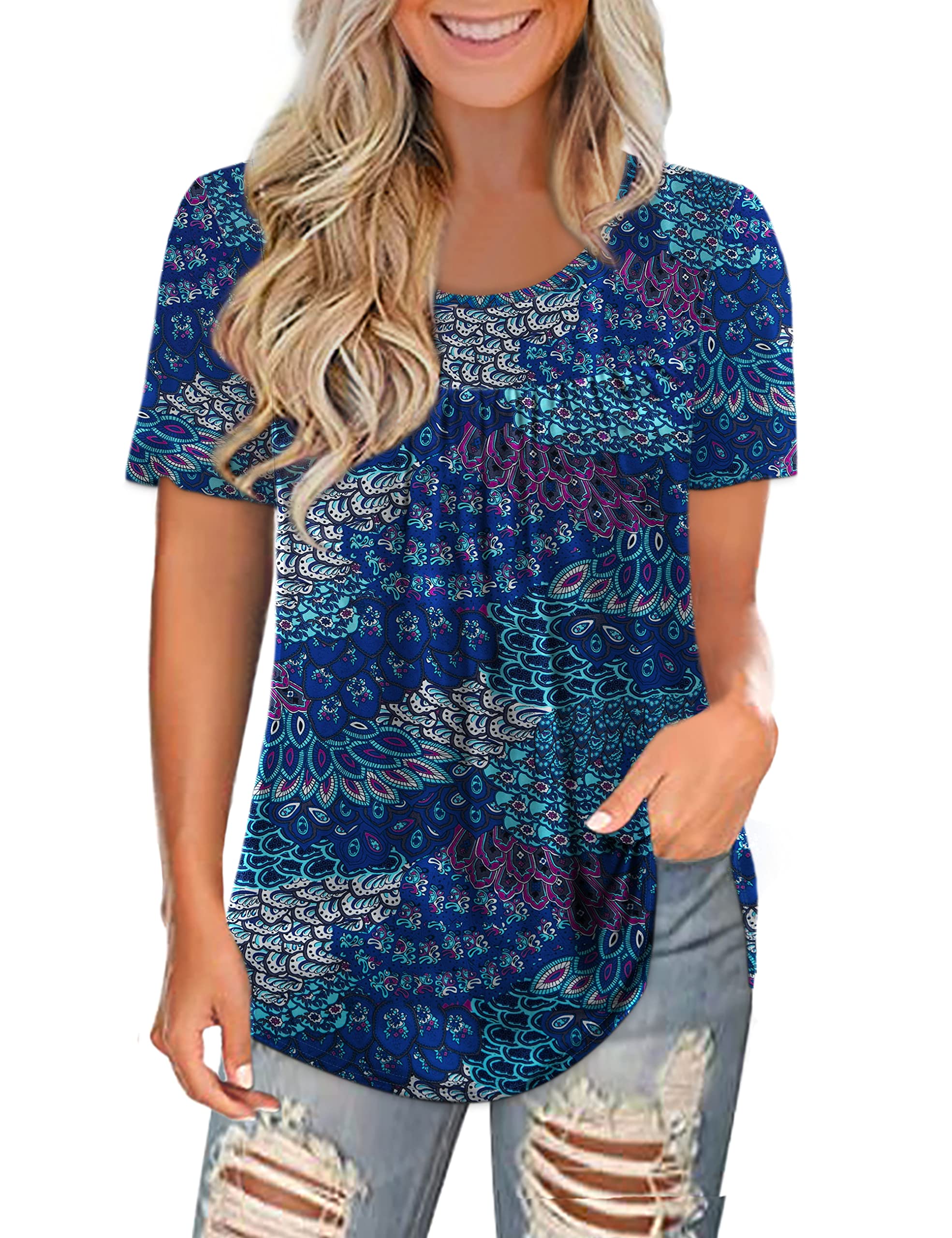 LETDIOSTO Women's Plus Size Tops Casual Blouse Short Sleeve Lace Tunic Tops Fit Flare, L-4XL