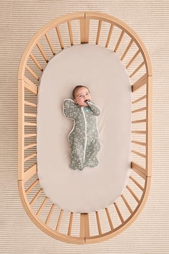 Image of Love To Dream Swaddle UP, Baby Sleep Sack, Twin Zipper For Easy Diaper Changes, Arms UP Position, Hip-Healthy, Lightweight & Breathable, Moderates Temperature (Olive Stars & Moon, 3-6 Months)