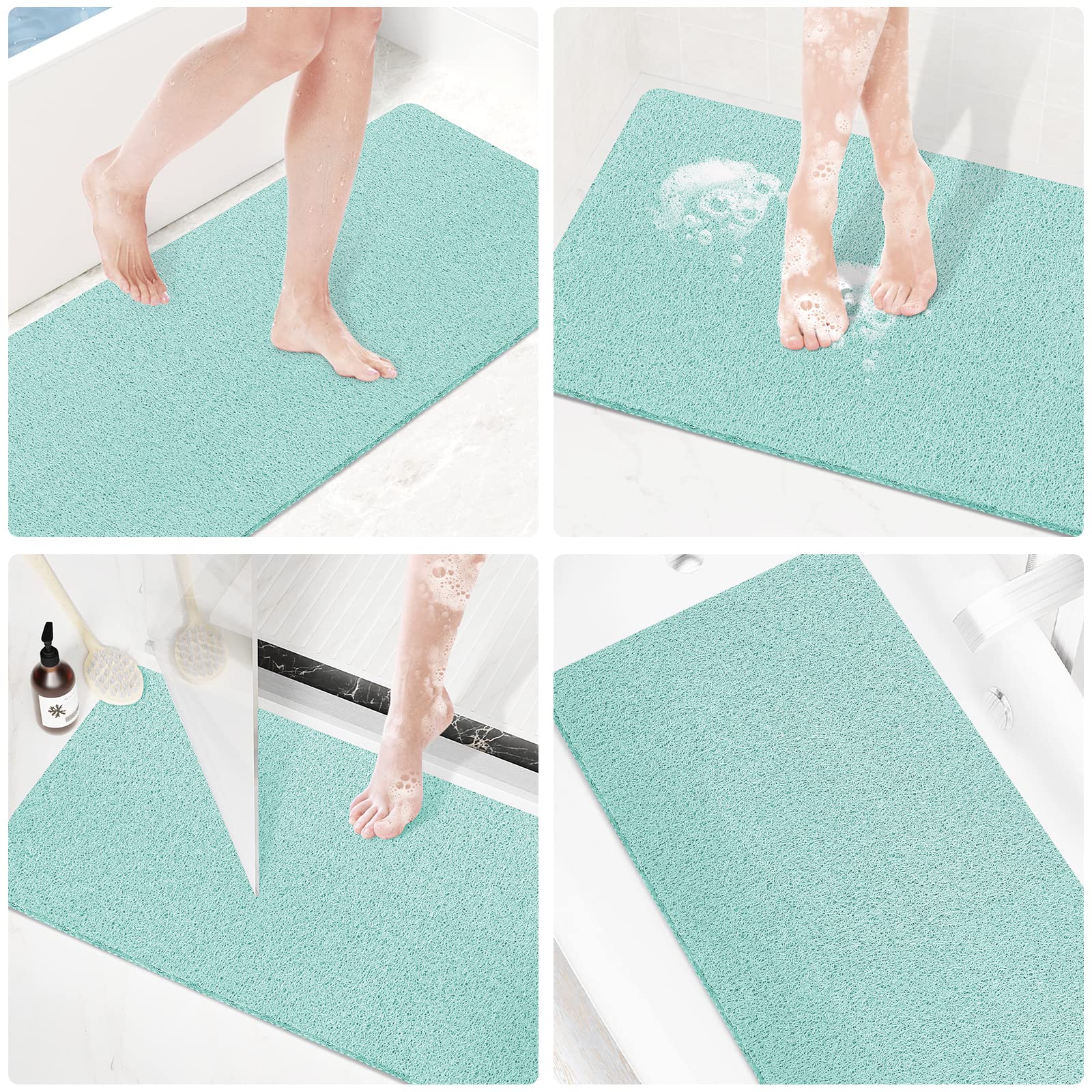 Duschmatte, Badewannenmatte, rutschfest, 119,4 x 40,6 cm, weiche Badewannenmatte mit Ablauf, PVC-Luffa-Badematte (phthalatfrei) für Badewanne und Badezimmer, schnell trocknend, grün