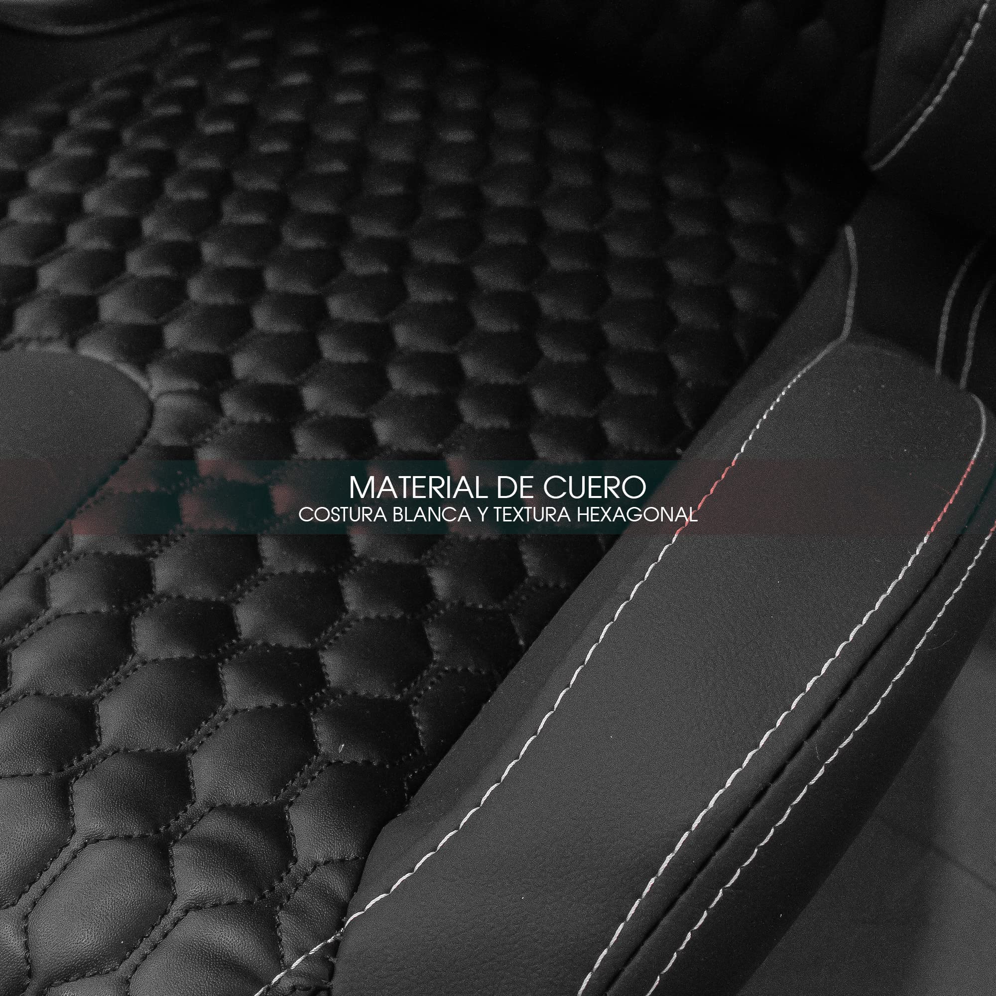M MODAUTO Semibaquet S.E Cuero Negro/Detalles Blanco/Textura en Forma de Rombo,Semibaquet Deportivo,Adaptable para Coches,Ríeles Incluidos,para Coche y Simulador de Conducción (N745, Piloto+Copiloto)