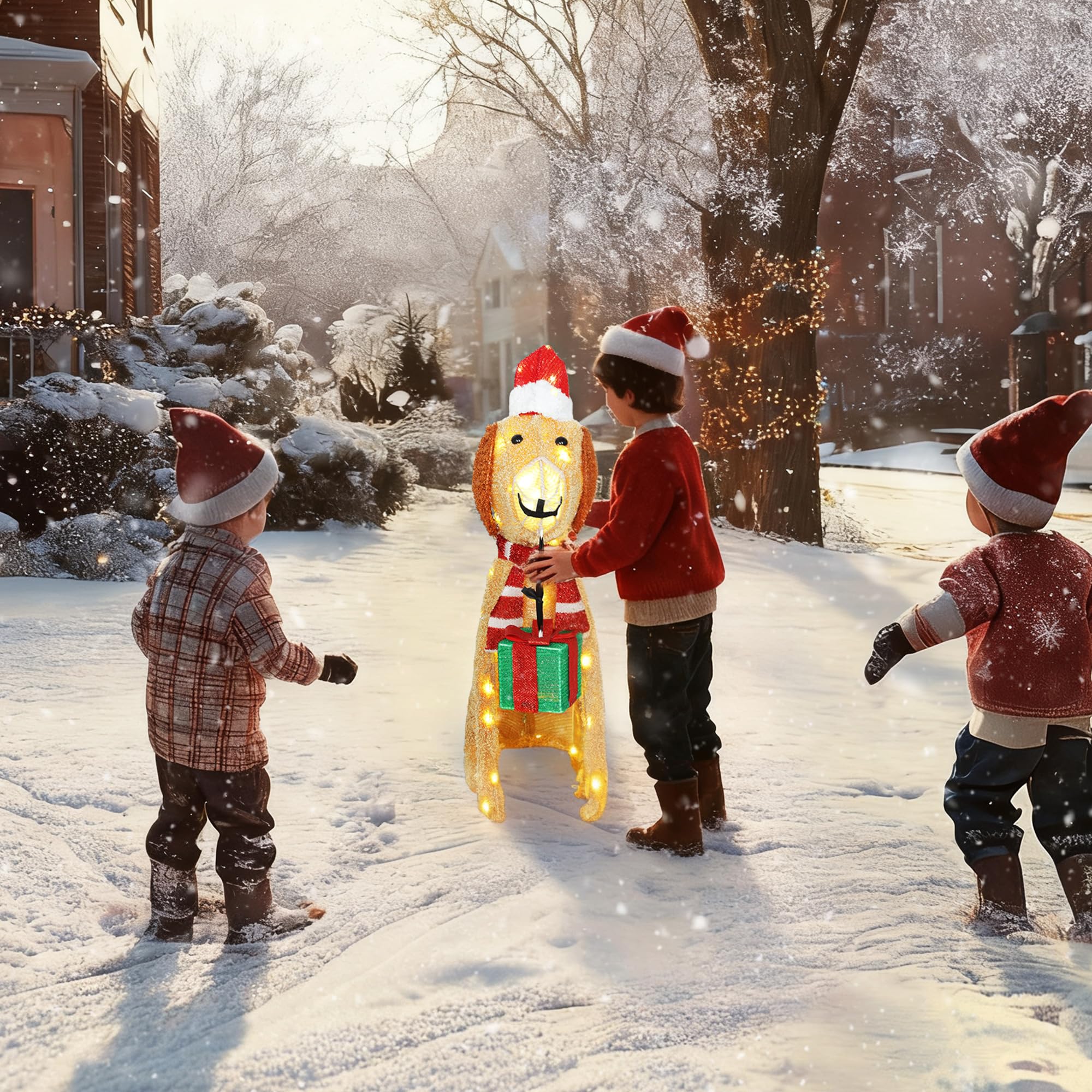 Outsunny Weihnachtsdekoration Beleuchteter Weihnachtswelpe 74 LED Gelb