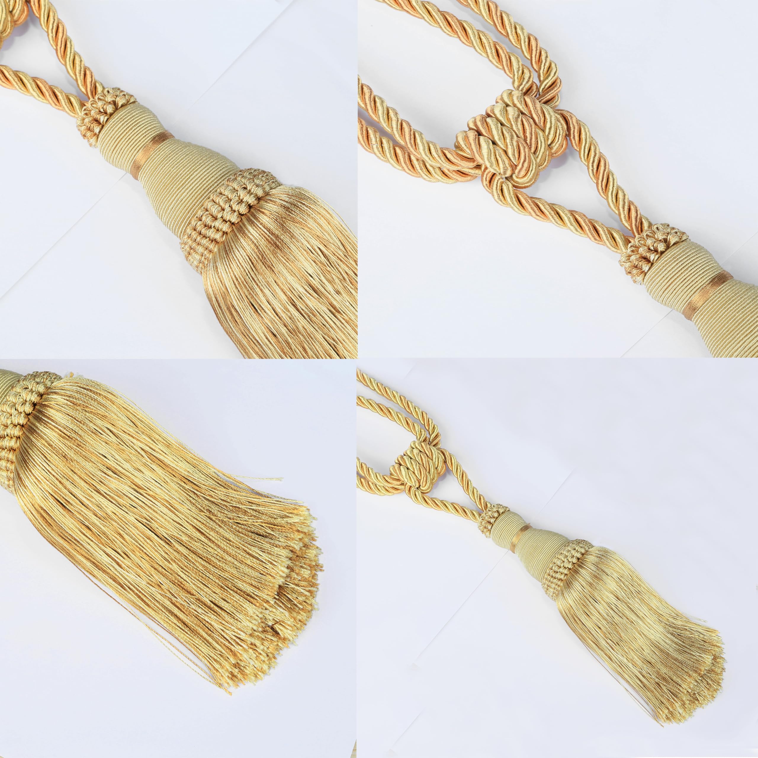 Bel Avenir Raffhalter für Vorhänge, Quasten, Vorhänge, Seile, handgefertigt, für Zuhause, Büro, Hotel, dekorativ, 2 Stück (Gold, 4 Stück)