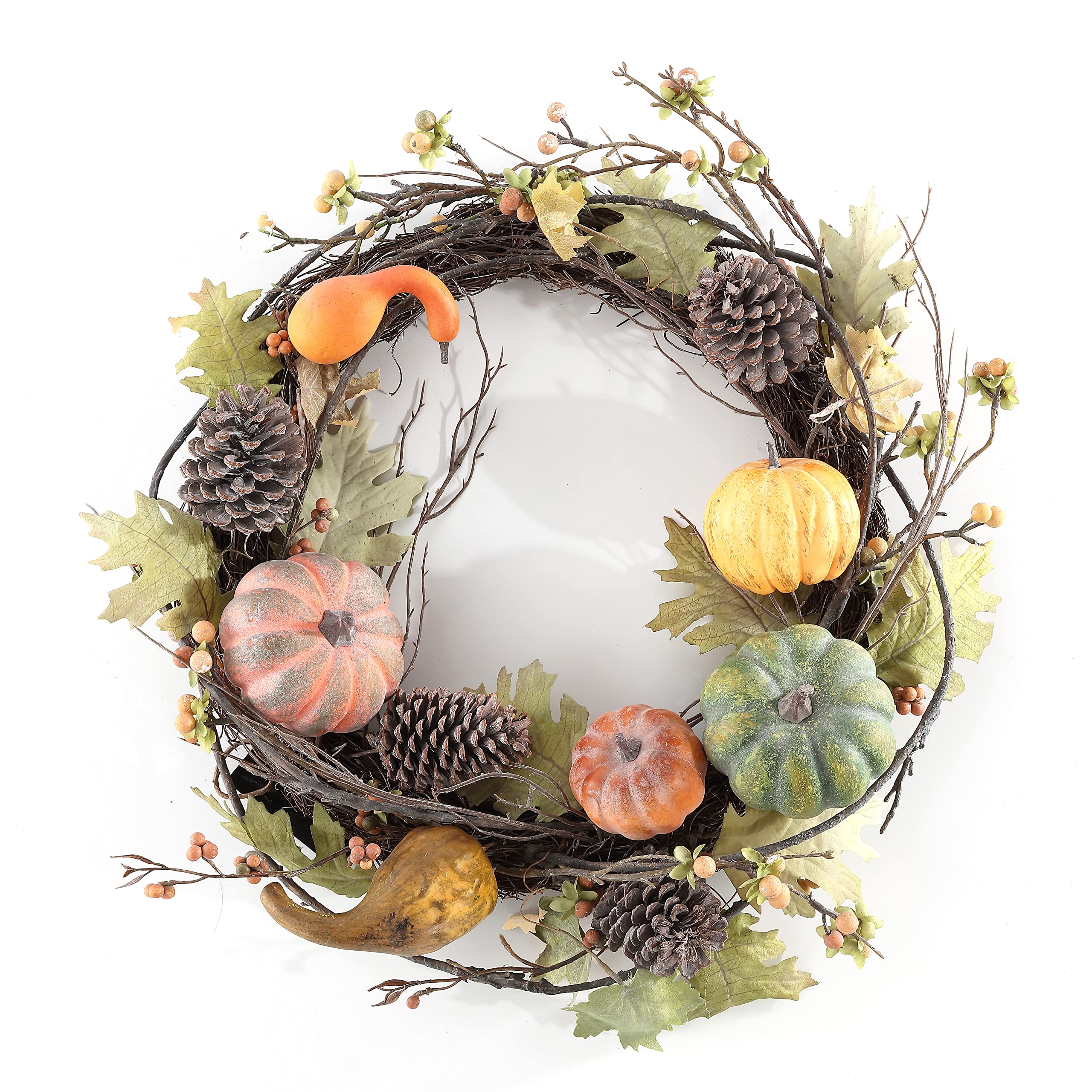 SAFAVIEH Home Collection 24-inch Decorative Artificial Oak Leaf Wreath with Pumpkins (Fully Assembled)