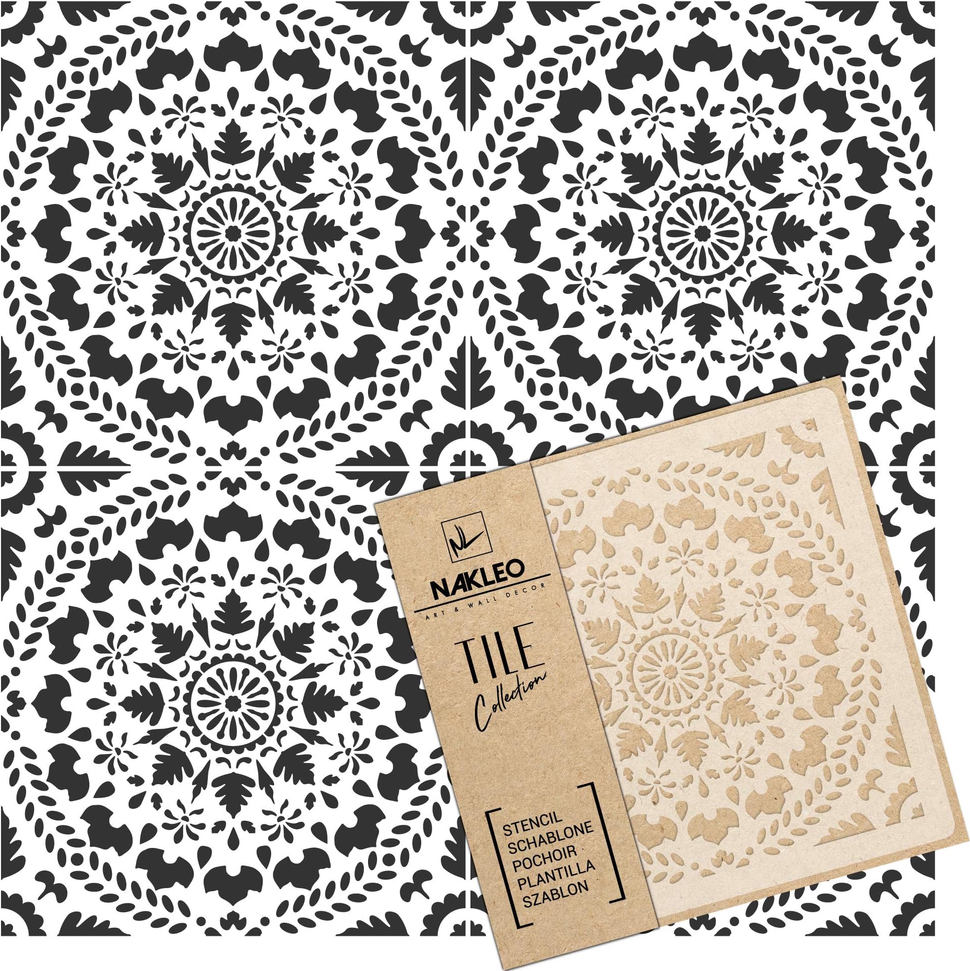 NAKLEOCaria Tile Reusable Plastic Stencil - 30x30cm / 11.8” x 11.8” - Spanish Circle Moorish - Moroccan Geometric - Paver Block Concrete Floor Wall Painting Template Wood