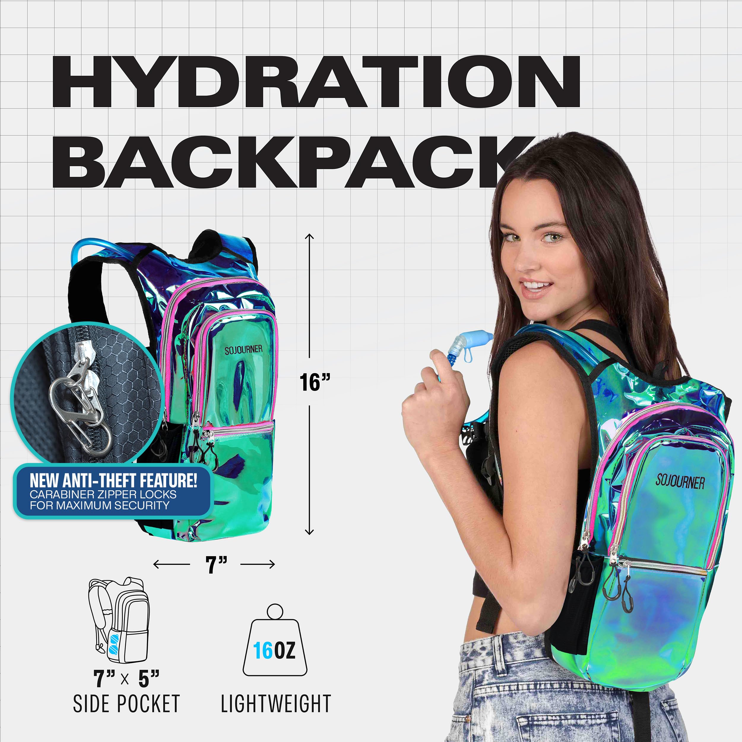 SoJourner Bags Plecak Rave Hydration Pack – 2 l pęcherz wodny w zestawie na festiwale, raves, piesze wycieczki, jazdę na rowerze, wspinaczkę, bieganie i nie tylko