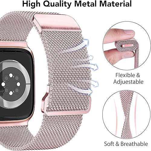 Miniatura 5 de Paquete de 2 correas de metal milanés compatibles con Apple Watch de 1.614 pulgadas, 1.575 pulgadas, 1.496 pulgadas, para mujeres y hombres, correa