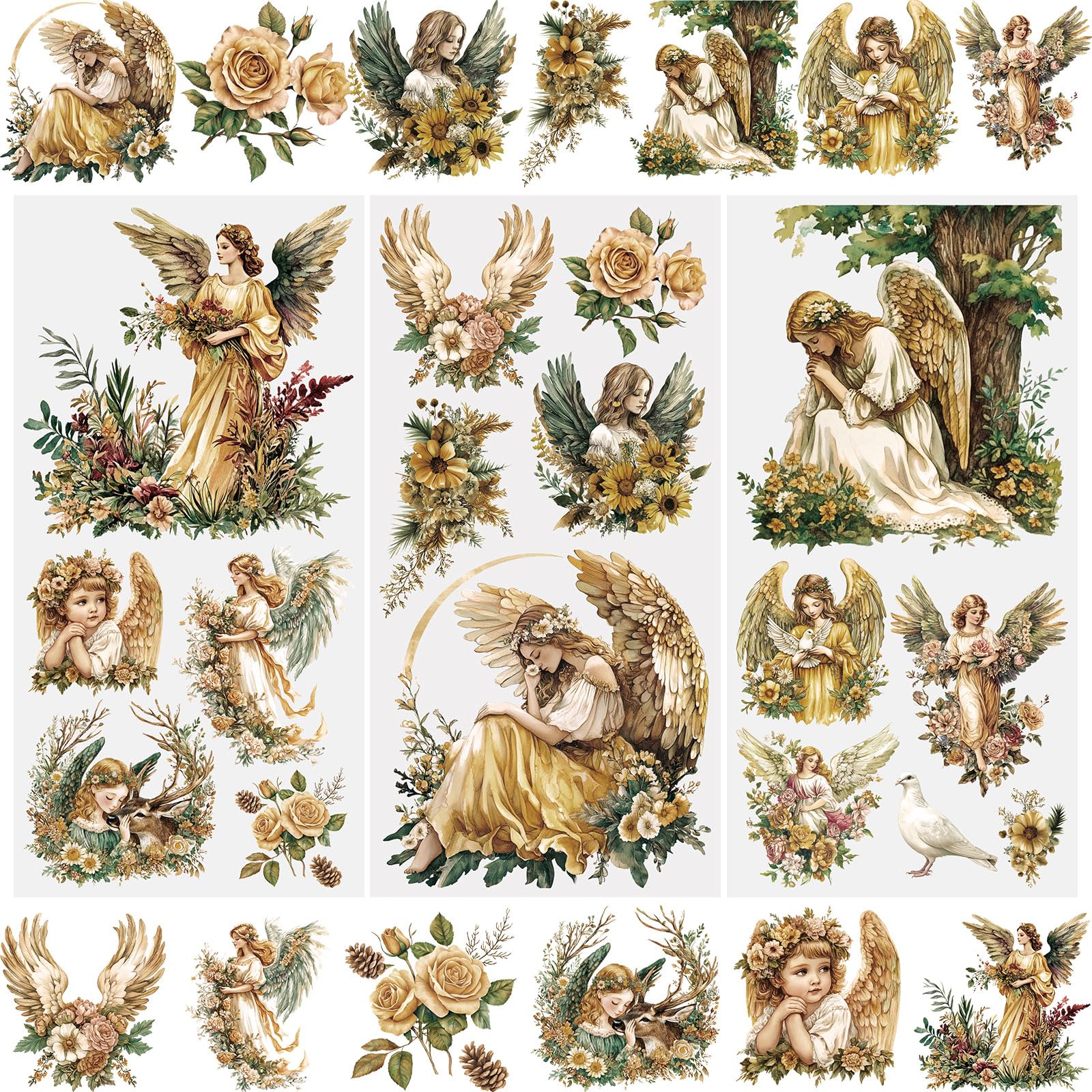 WANDIC 3 Sheets Rub On Transfer Stickers, Retro Angel Waterproof Decals Furniture Craft Decorative, Junk Journals for DIY Scrapbooking, 15 * 30cm