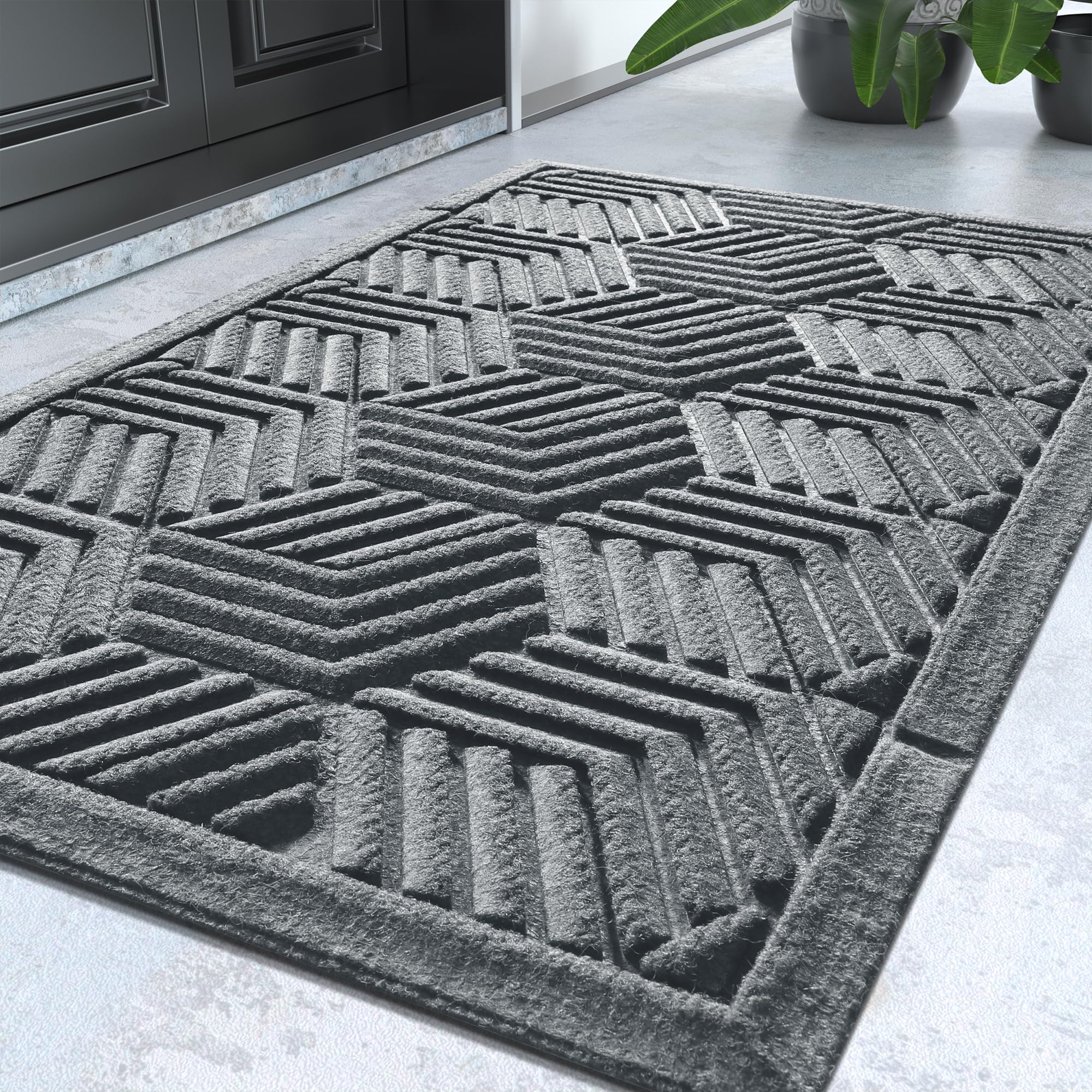 Yimobra Door Mats Outdoor 29.5x17, All-Season Waterproof Outdoor Mats for Front Door Entrance with Drainage Holes, Heavy Duty Non-Slip Doormat for Garage Patio Entryway Indoor, Black Gray
