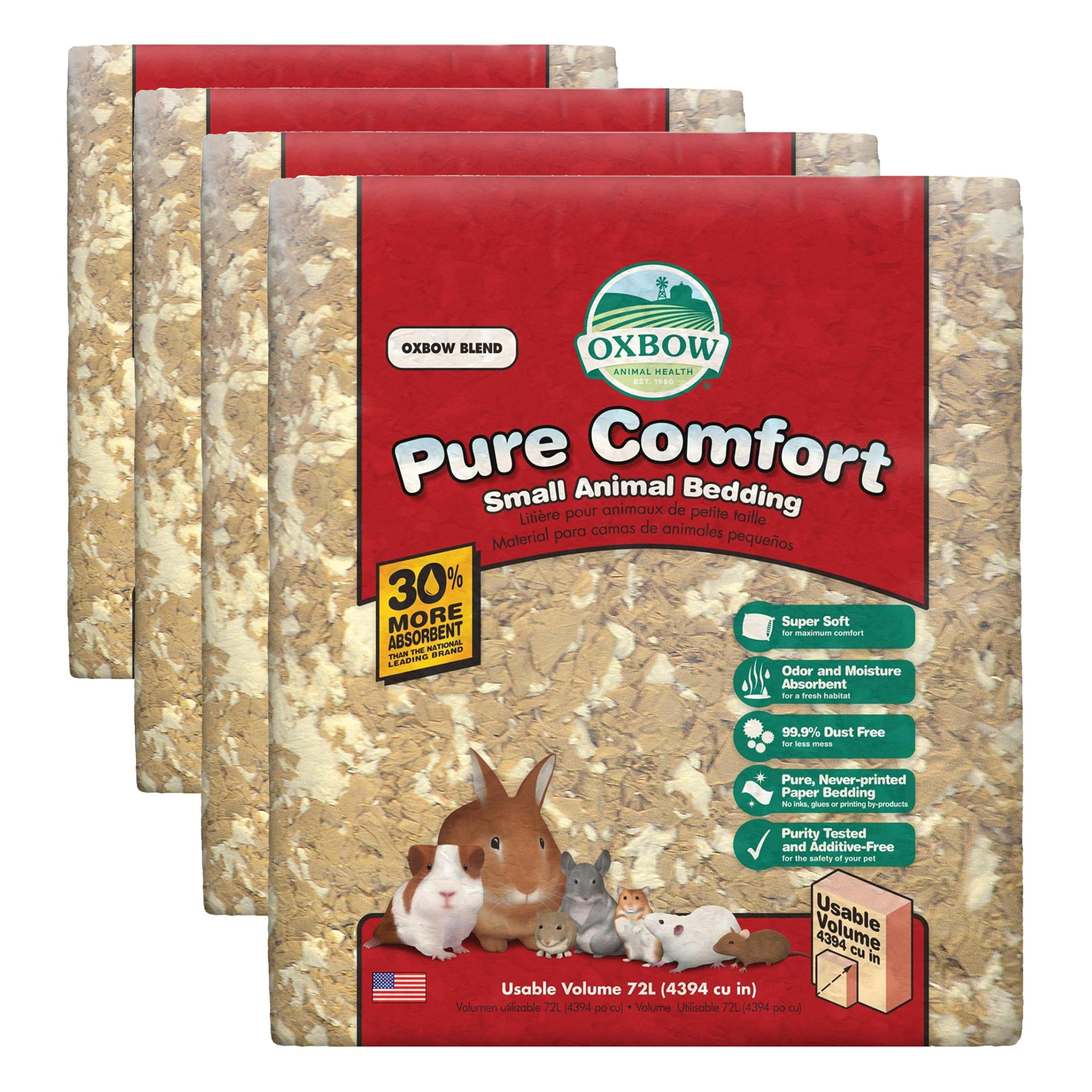 Oxbow Small Animal Bedding, Hamster, Guinea Pig, Rabbit, Blend, USA, 72 Liter (Pack of 4)