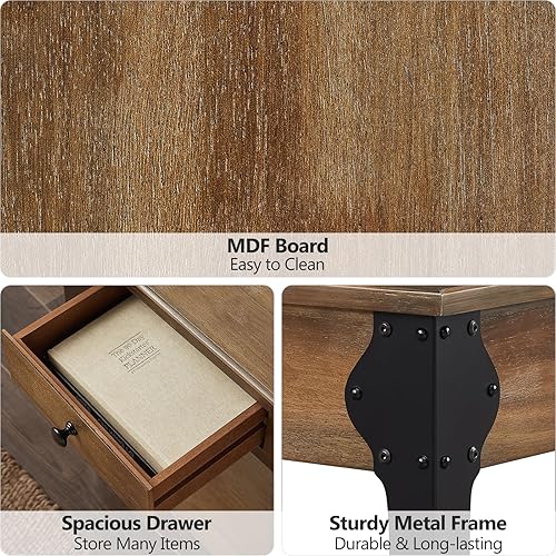 Miniatura 5 de Mesita de noche pequeña, mesita de noche moderna de mediados de siglo con cajón y estante de almacenamiento abierto, mesa auxiliar con