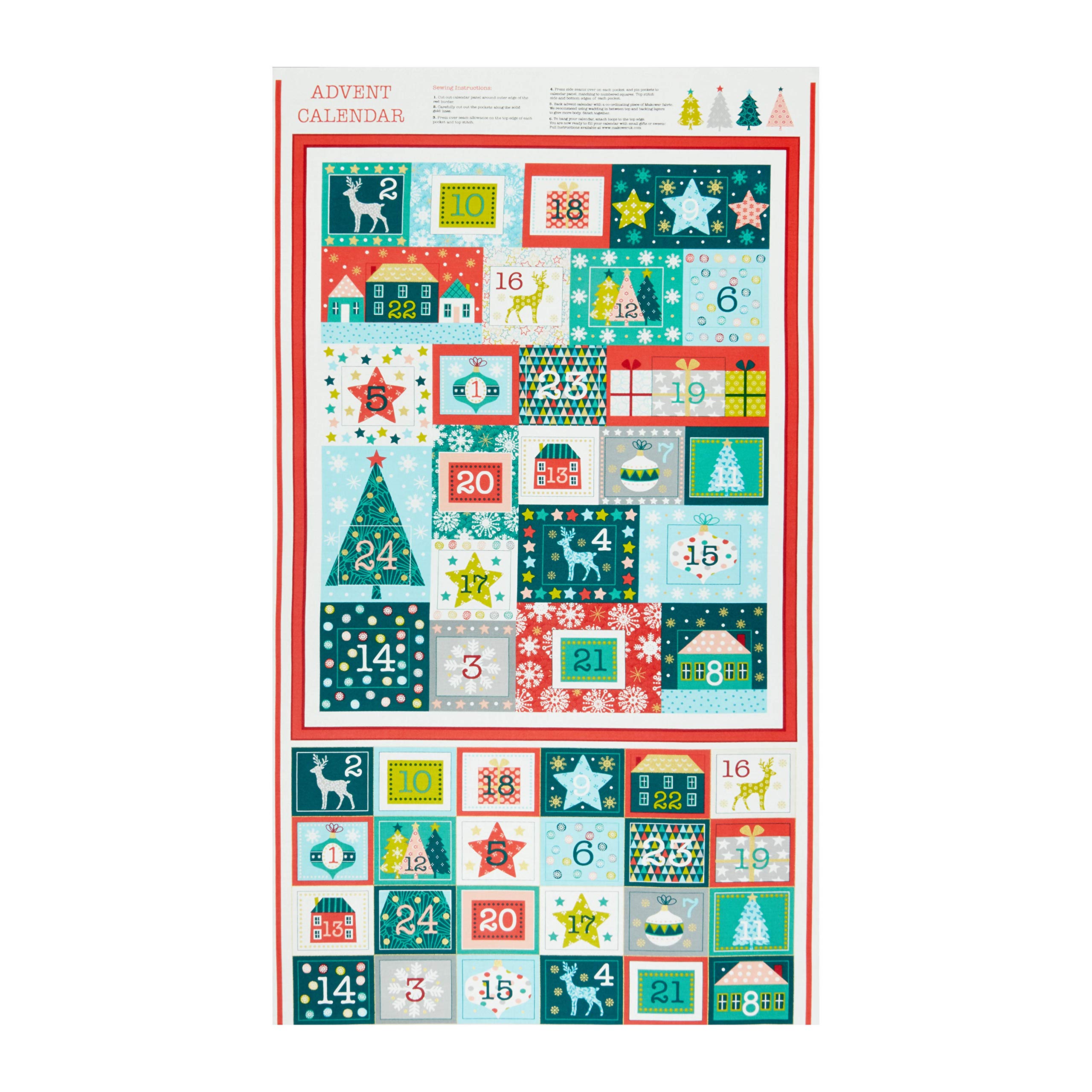 Andover/Makower UK Merry Merry Advent Calendar Multi, Fabric