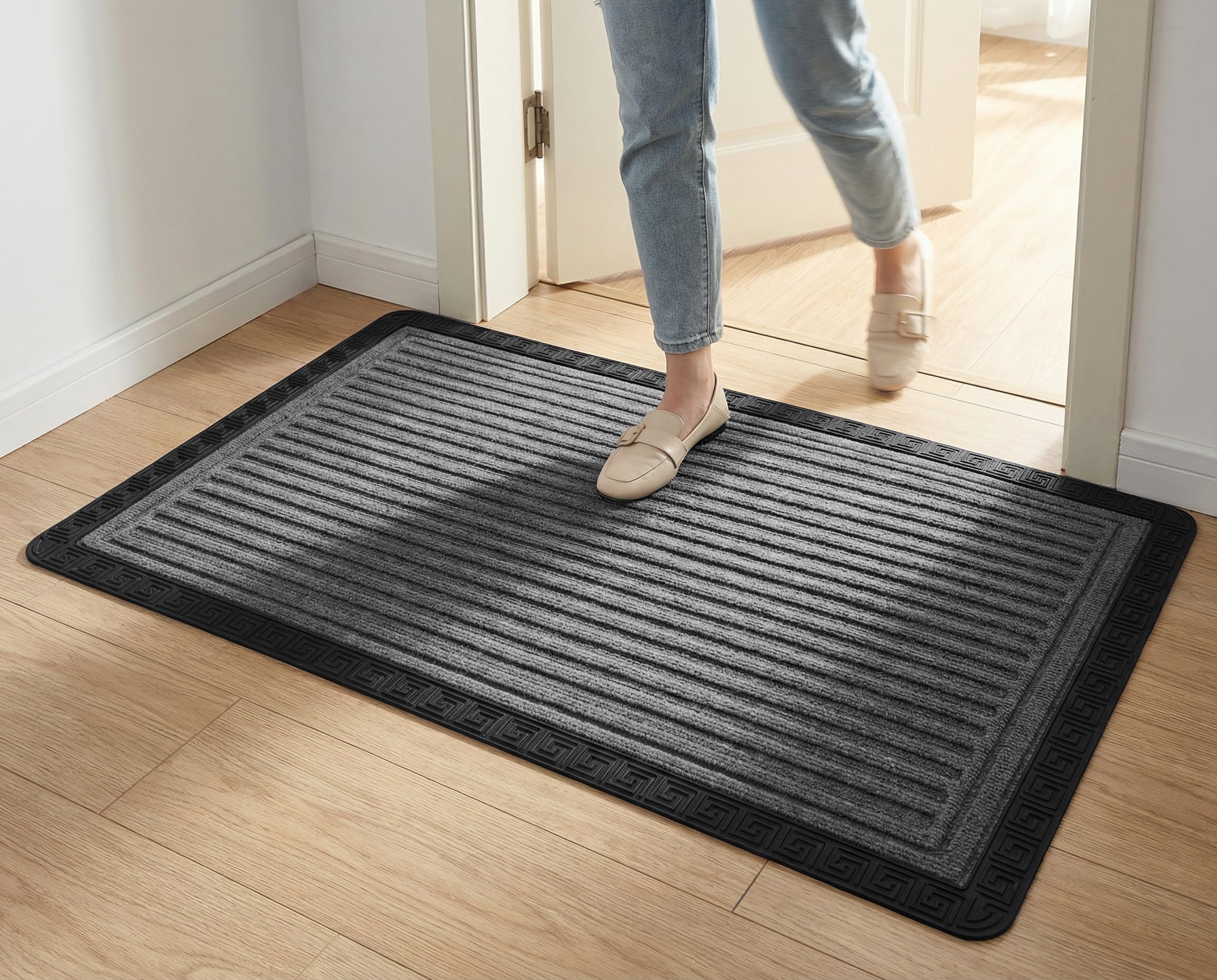 Yellow Weaves Large Size (60x90 cm) Door Mat for Home Entrance, Outdoor Rubber Mat - Non-Slip, Anti Skid Foot Mat, Dirt Trapper, Heavy-Duty, Waterproof Doormat (Stripe Design, Grey Color)