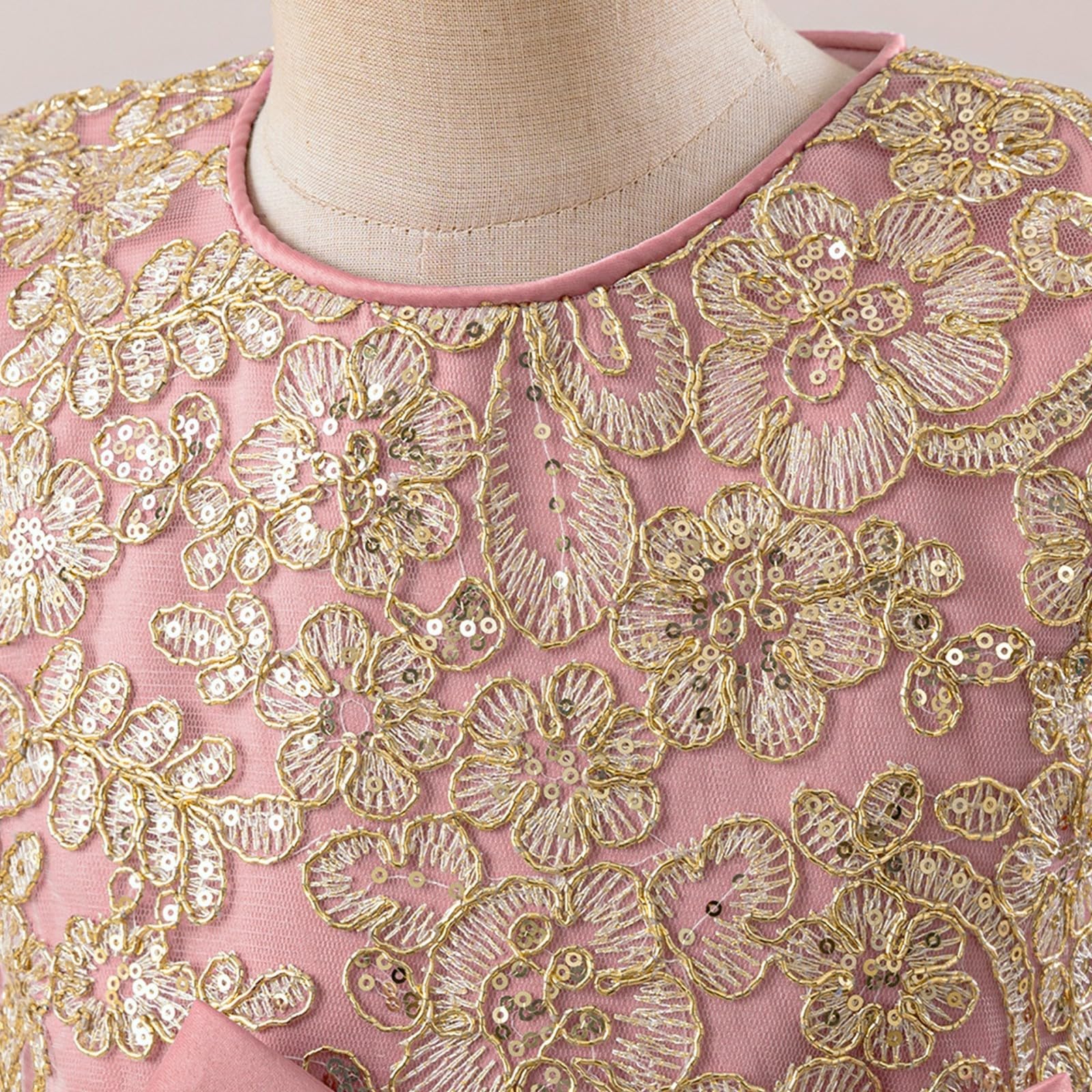 Vestido de niña de princesa, vestido de baile, vestido de tul, encaje bordado, lazo, línea A, vestido de fiesta, vestido de fiesta para bodas, fiestas, cumpleaños