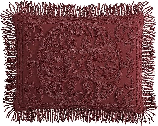 Beatrice Home Fashions Medallion Chenille Bedspread, Standard Sham, Burgundy