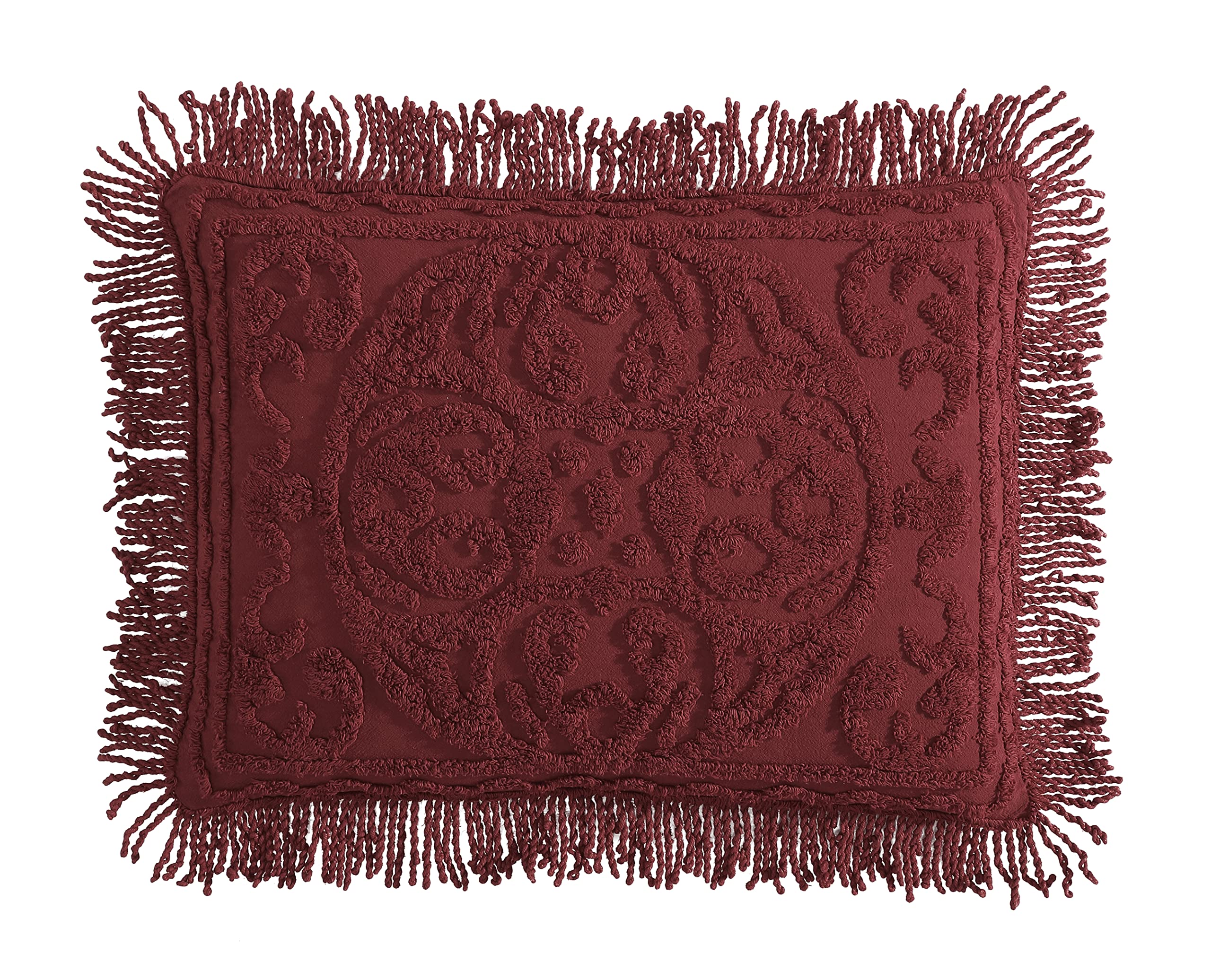 Beatrice Home Fashions Medallion Standard Cotton Chenille Sham, Burgundy