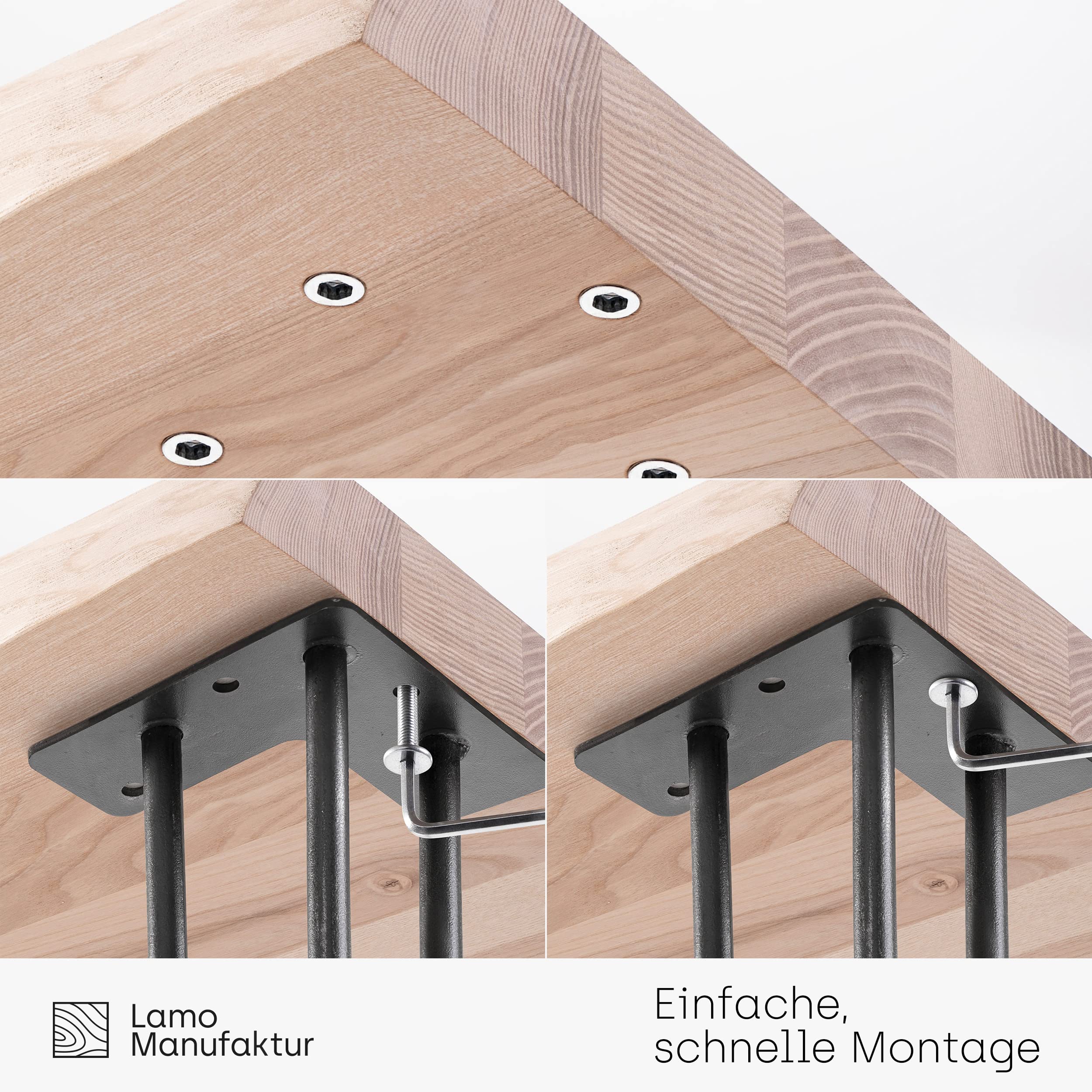 LAMO Manufaktur Esstisch Küchentisch Schreibtisch Couchtisch aus Massivholz, mit Baumkante 120x80x76 cm (AxBxH), Creative, Roh/Rohstahl mit Klarlack, LEB-01-A-001-0000Cr