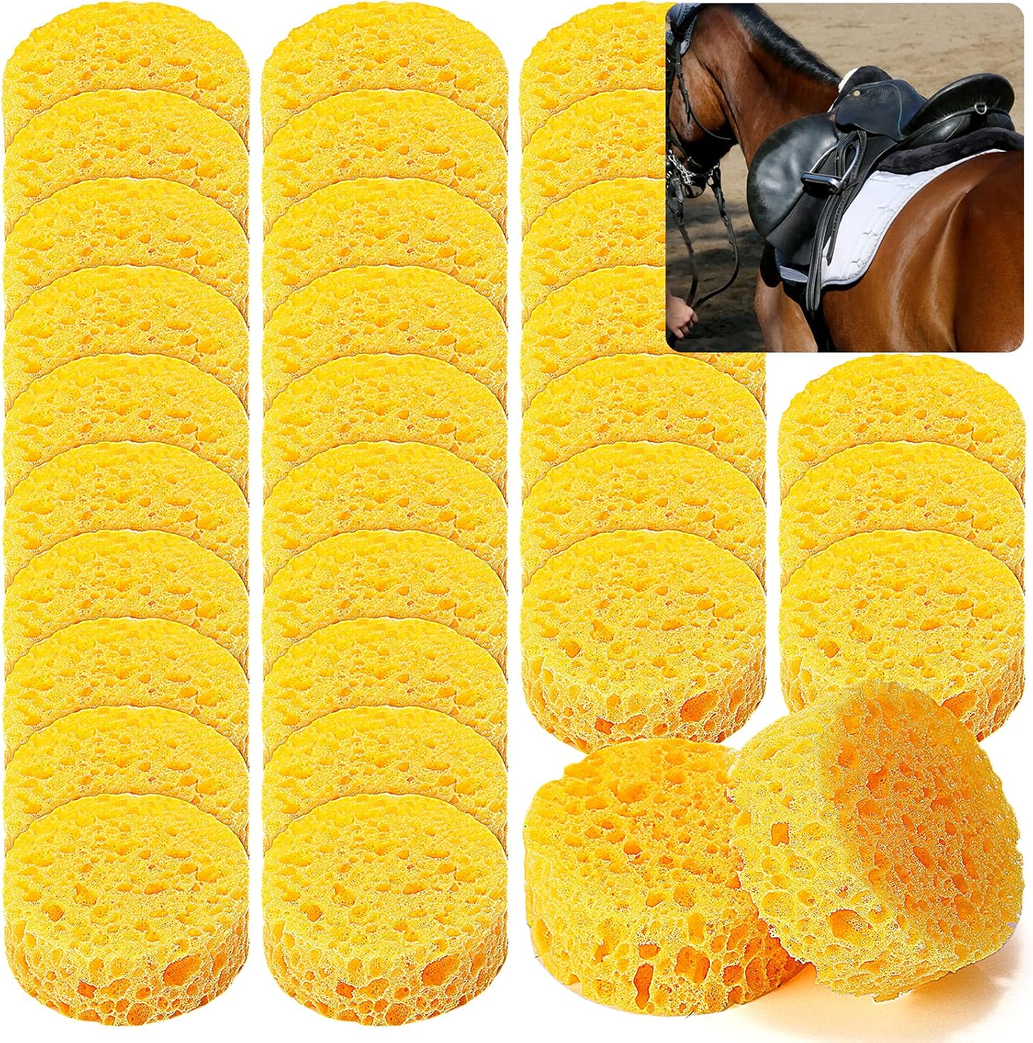 30 Pcs Tack Cleaning Sponges Horse Saddle Sponge Tack Sponges for Leather Saddle Horse Supplies Boot Crafts Ceramics Household Use and More, Medium Hole Round, 2.83 x 1.18 Inches