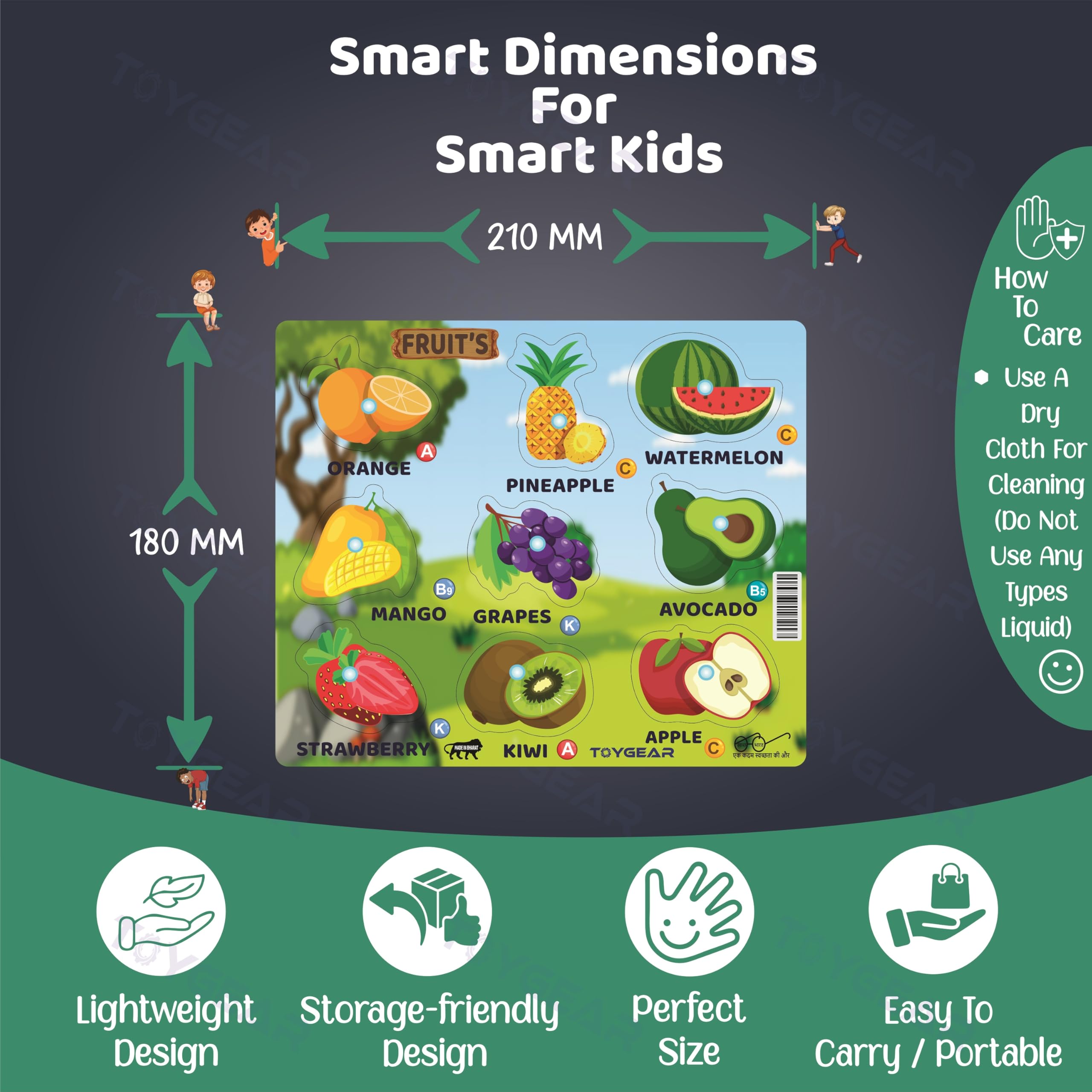 Nizomi Wooden Fruit & Vegetable Peg Puzzle for Kids | Montessori Learning Board | Early Education Toy | Color & Food Recognition | Safe Wooden Puzzle for Toddlers 3