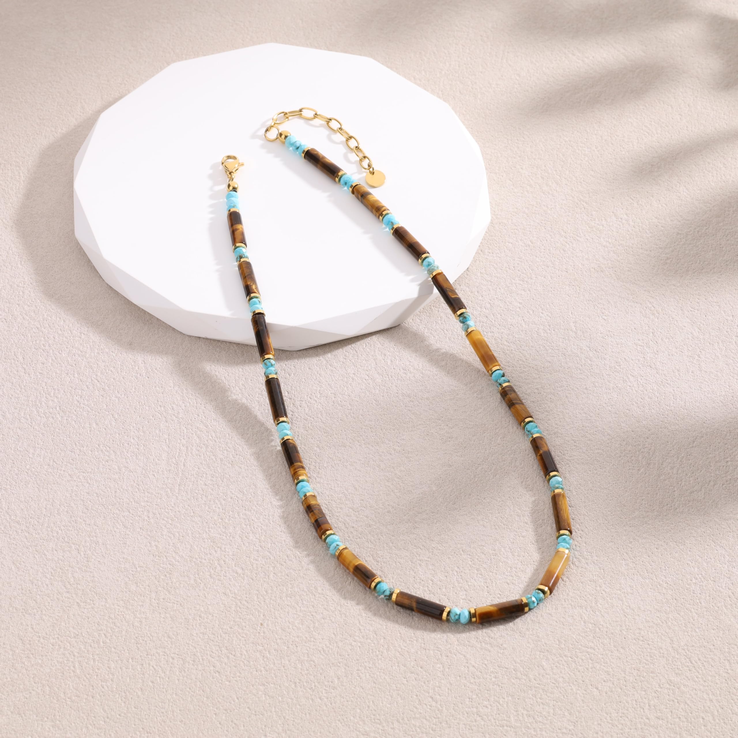 Collar de ojo de tigre genuino para mujer, gargantilla de cuentas de ojo de tigre natural de 6 mm para mujer, joyería bohemia ajustable de 16 pulgadas + 2 pulgadas