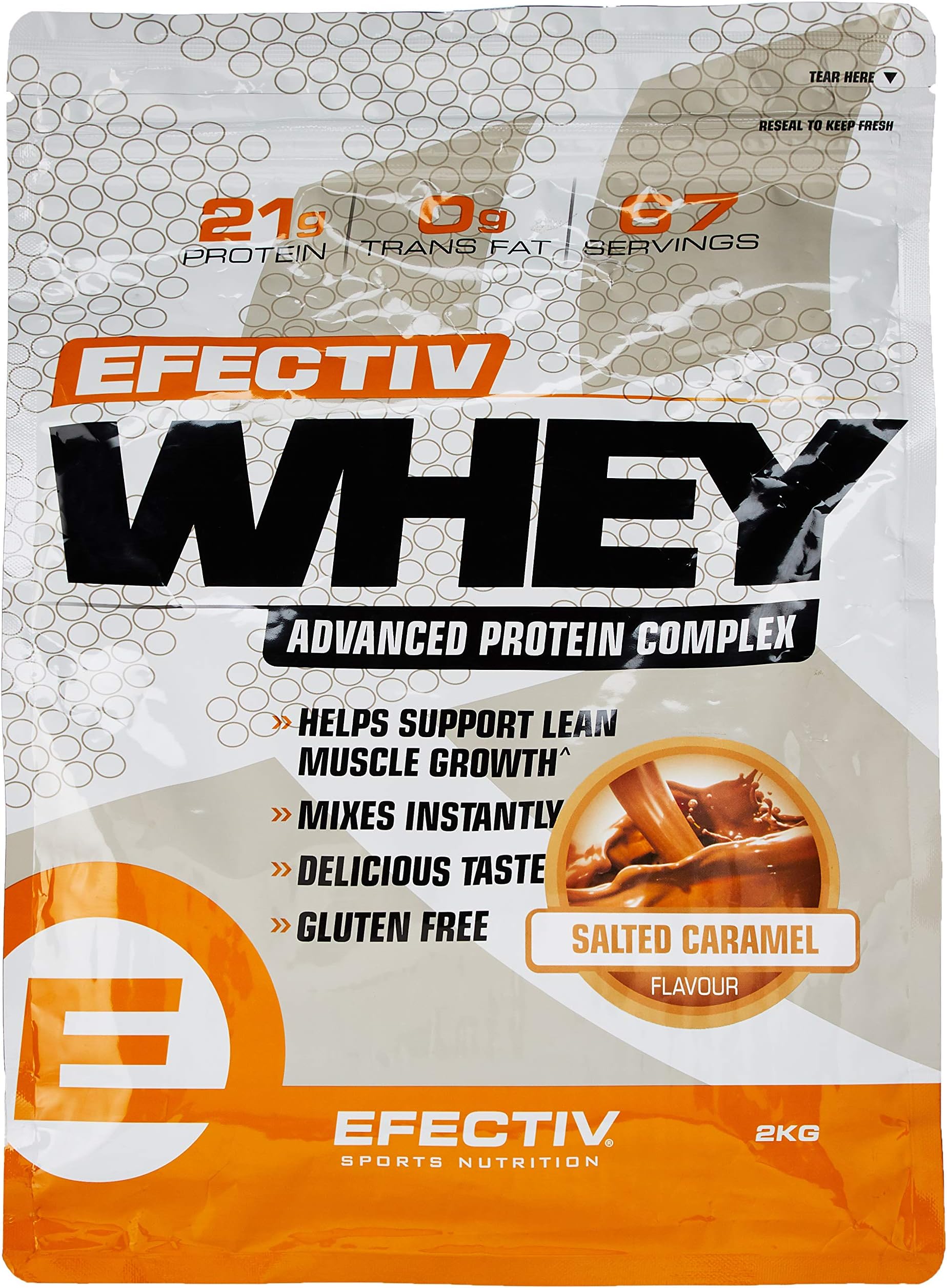 EFECTIV Whey Protein - Advanced Protein Complex - 67 Servings - 21g of Protein - Gluten Free - Vegetarian Friendly - Mixes Instantly (Salted Caramel, 2kg)