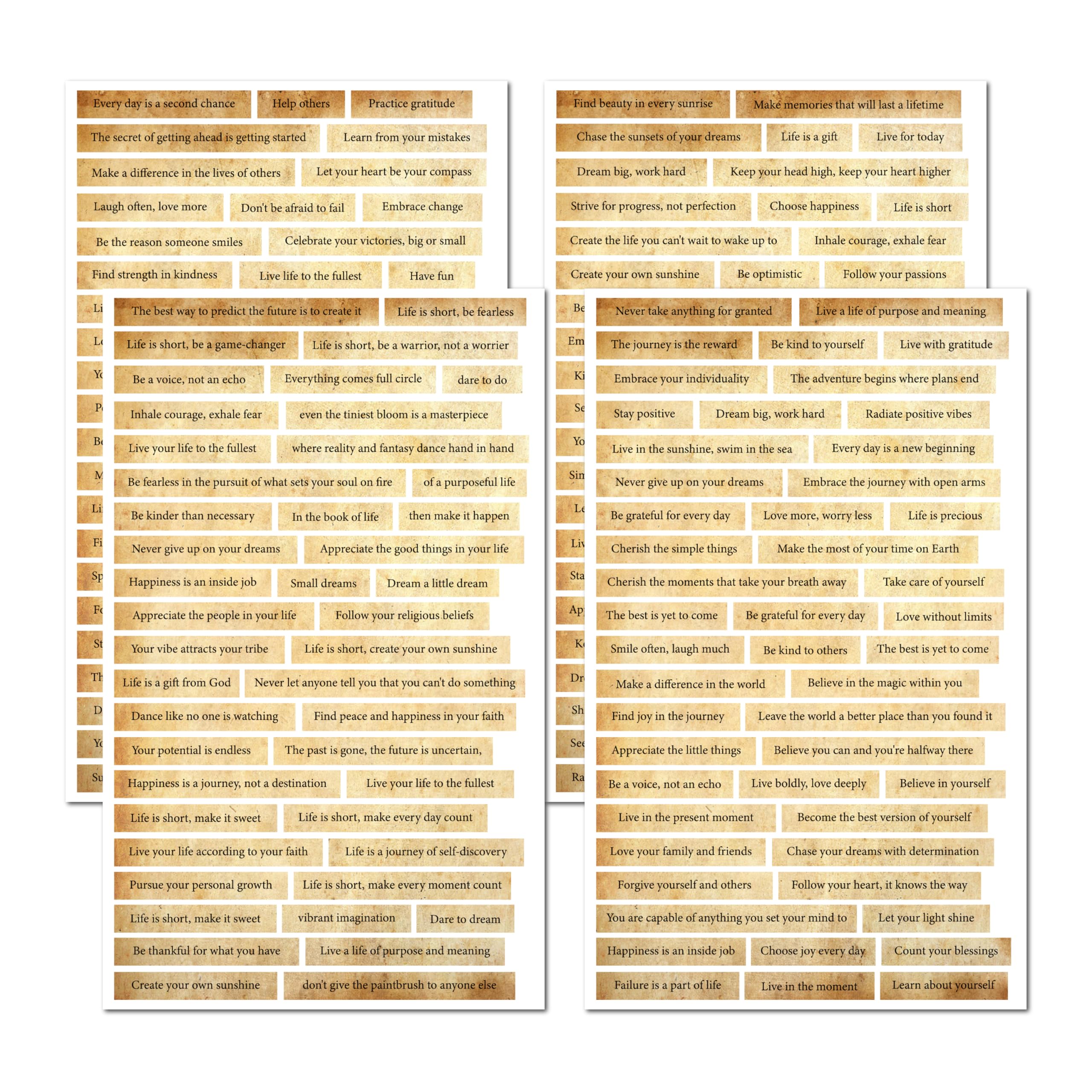 4 Sheet Life Quotes Stickers for Journal Diary DIY Page Decor Scrapbook Stickers (Vintage)