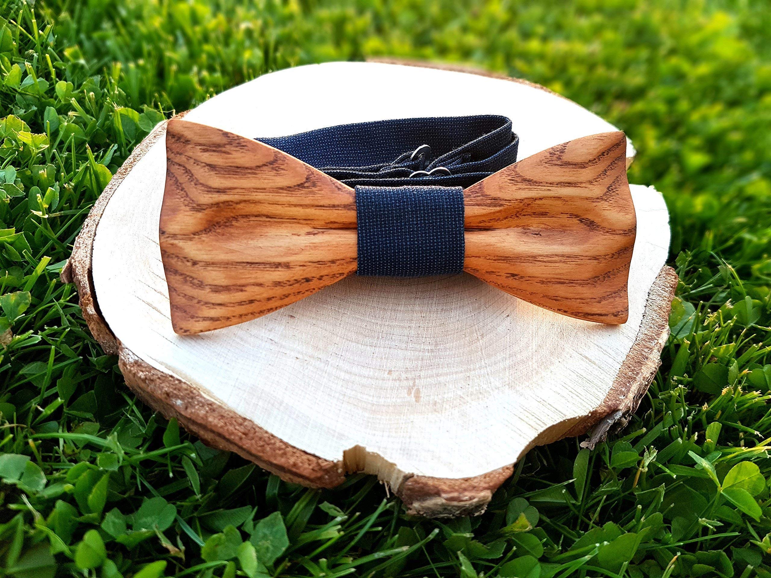 Holzfliege, Holz fliege und Manschettenknöpfe, Fliege und Manschettenknöpfe aus Holz