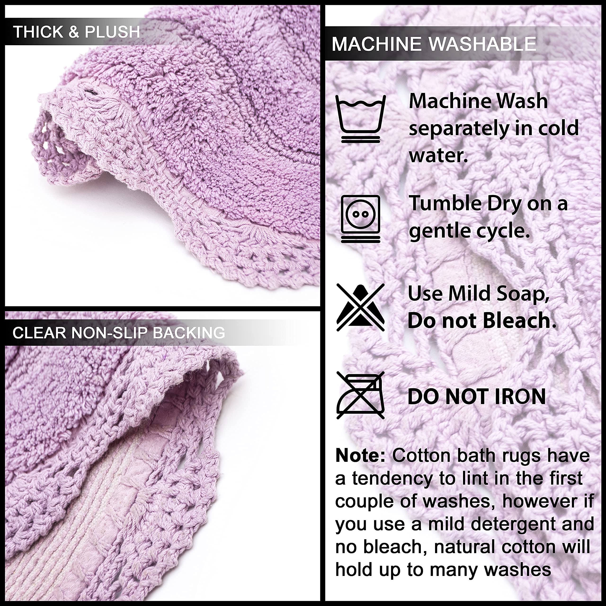 Chardin home Alfombra de baño redonda de ganchillo de lavanda, 100% algodón con borde de ganchillo hecho a mano artesanalmente, 24 pulgadas de diámetro, perfecta para medio baño, tocador, baños