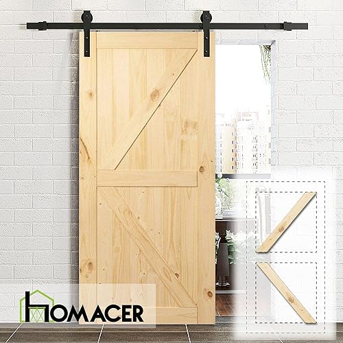 Miniatura 5 de Homacer Puerta de granero de madera de pino natural maciza de diseño 5 en 1, 48 pulgadas de ancho, 96 pulgadas de alto, sin terminar y sin montar,