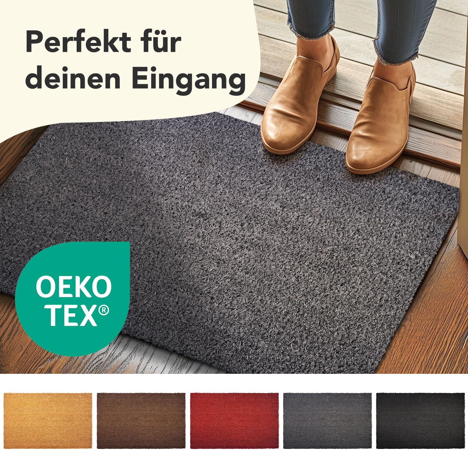 KARAT Kokosdeurmat, deurmat, vuil-vasthoudende mat, kokosmat met antislip achterkant (naturel, 40 x 80 cm, 2,4 cm dik