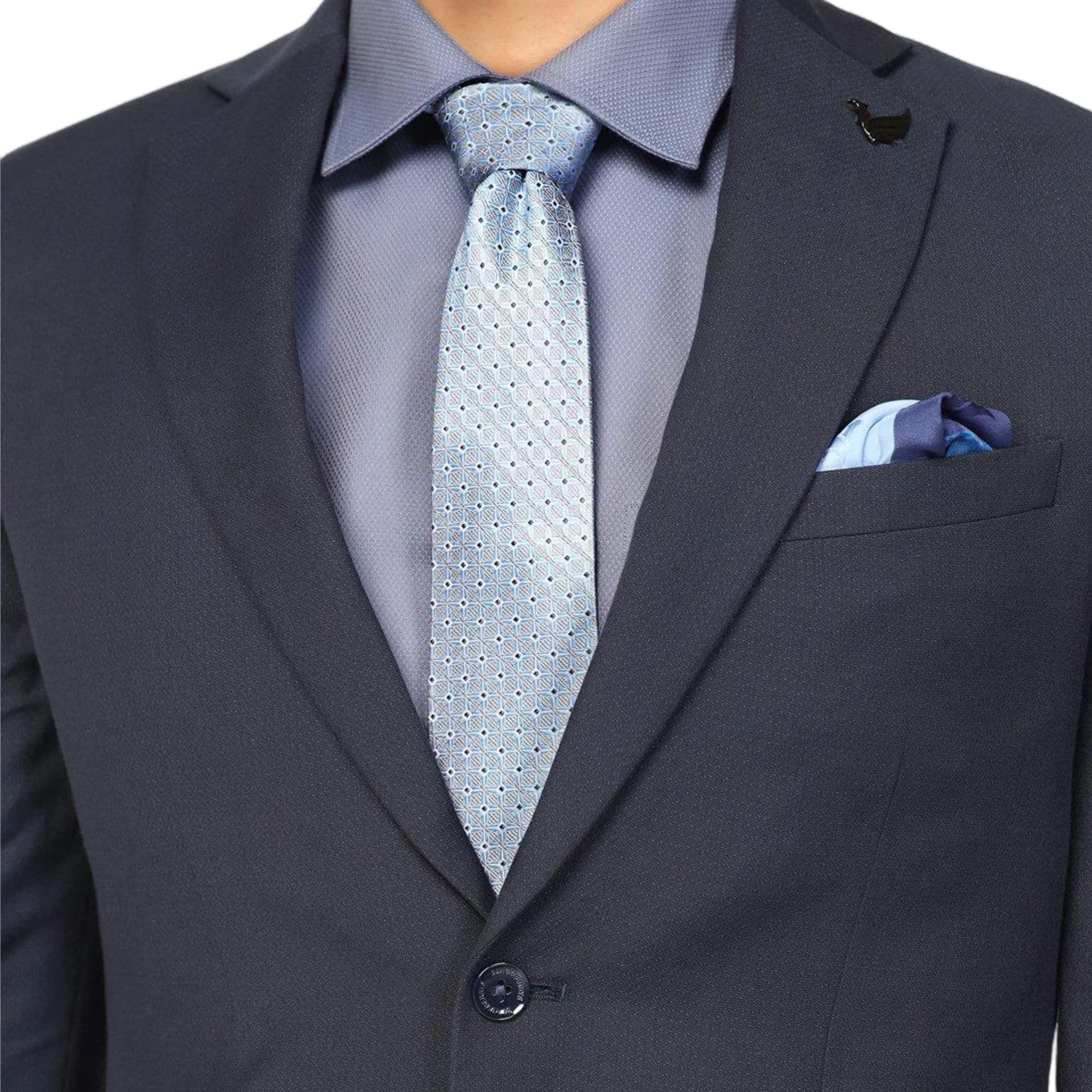 Men 100% Silk Light Blue Geometric Regular Fit Ties-image-32